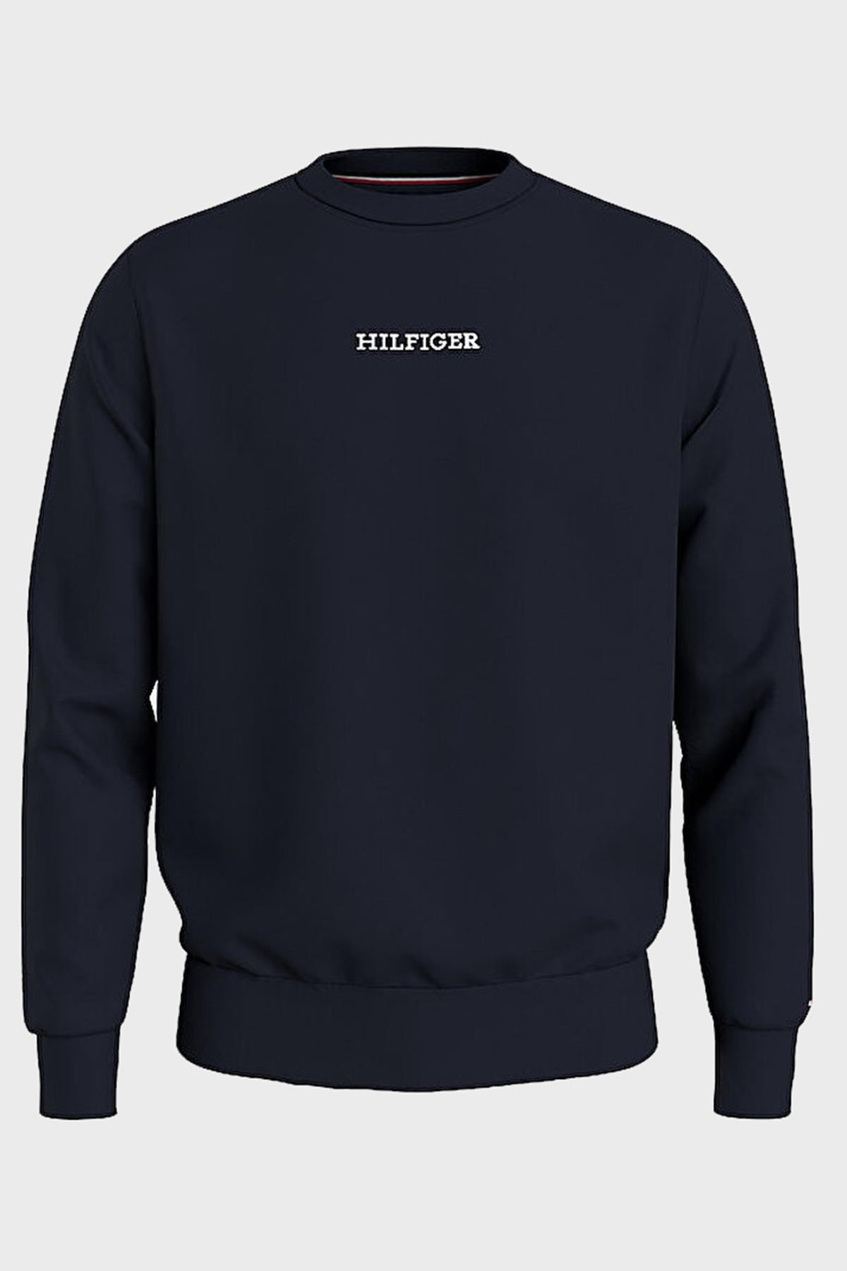 Tommy Hilfiger Tommy Hilfiger Erkek Logolu Yuvarlak Yakalı Uzun Kollu Günlük Kullanım Lacivert Sweatshirt MW0MW31487-DW5