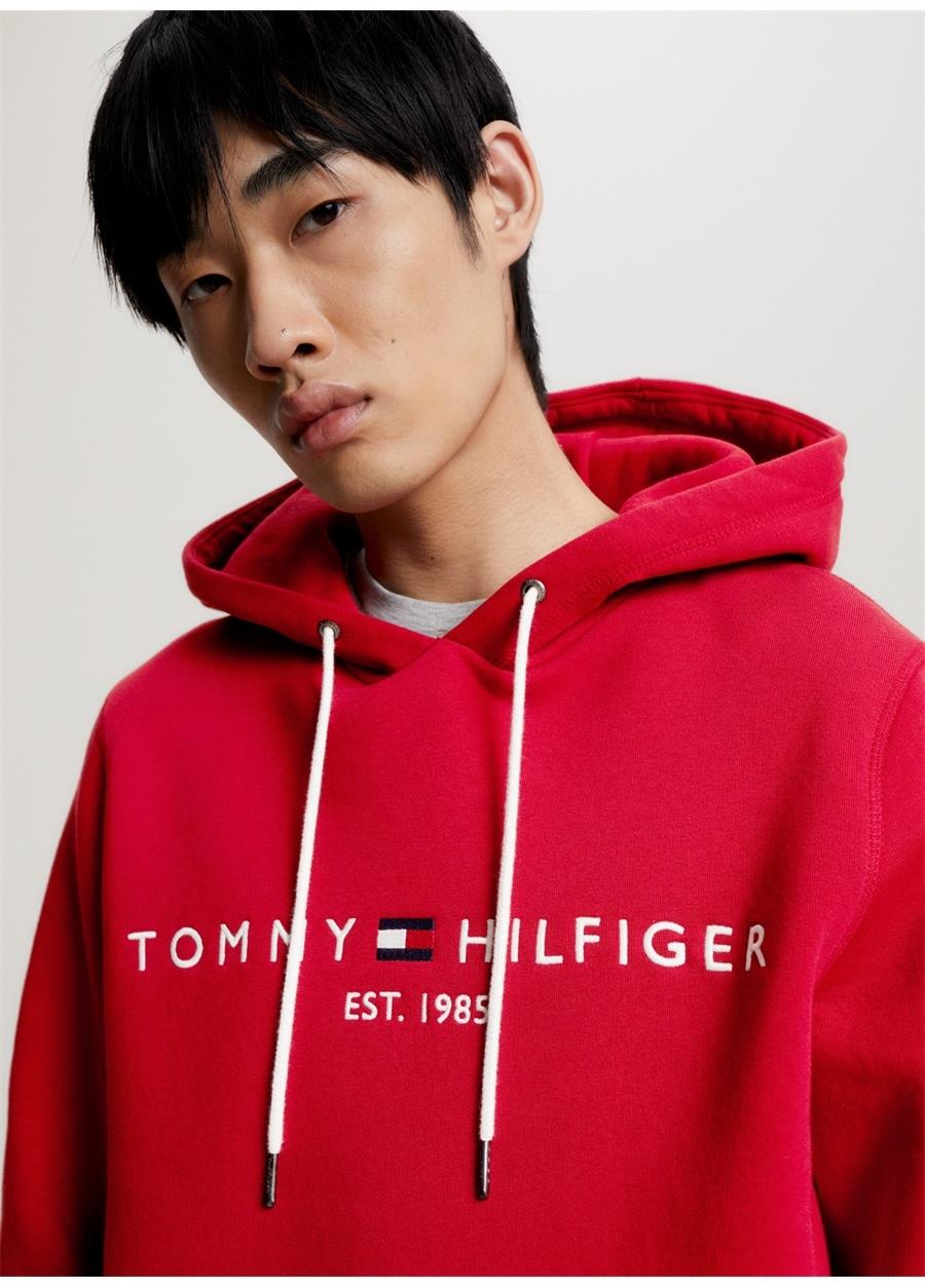 Tommy Hilfiger Tommy Hilfiger Erkek Logolu Kapüşonlu Uzun Kollu Günlük Kullanım Kırmızı Sweatshirt MW0MW11599-XMP