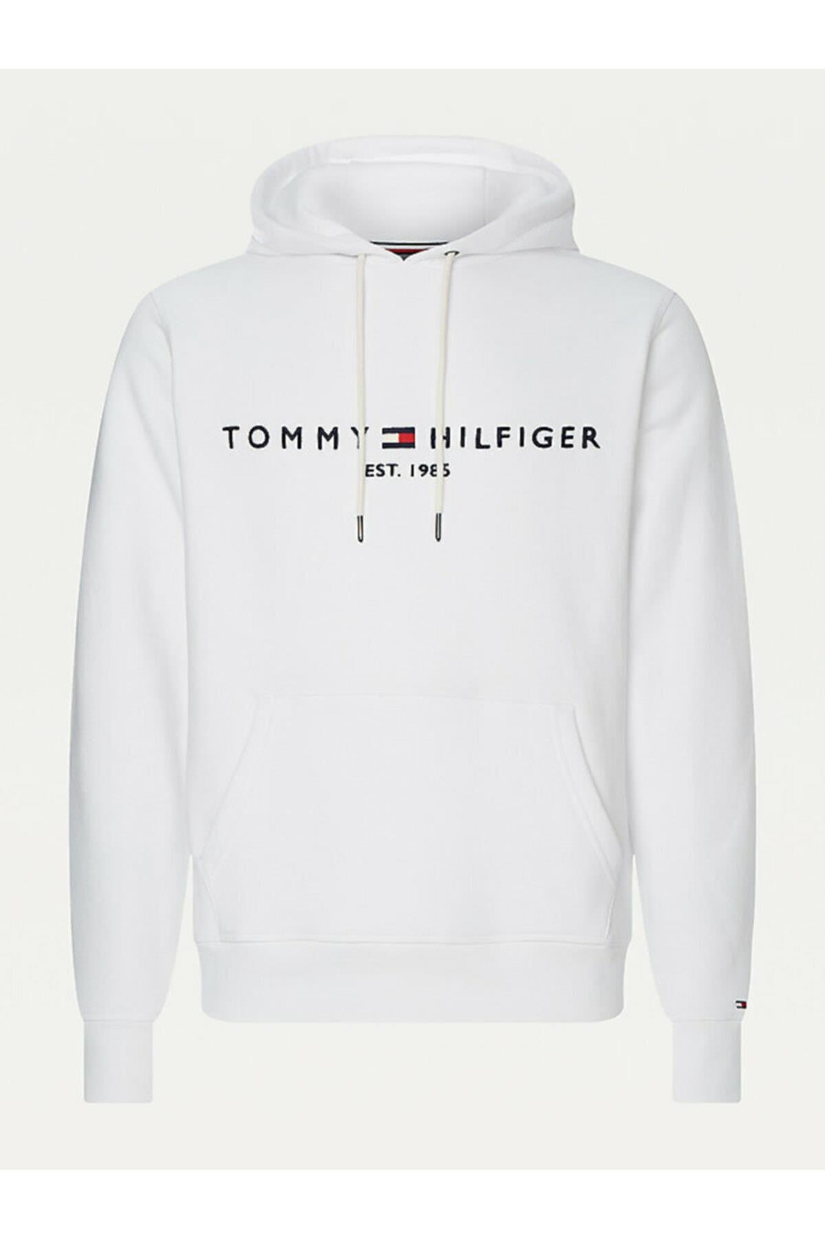 Tommy Hilfiger Tommy Hilfiger Erkek Logolu Kapüşonlu Uzun Kollu Günlük Kullanım Beyaz Sweatshirt MW0MW11599-YBR