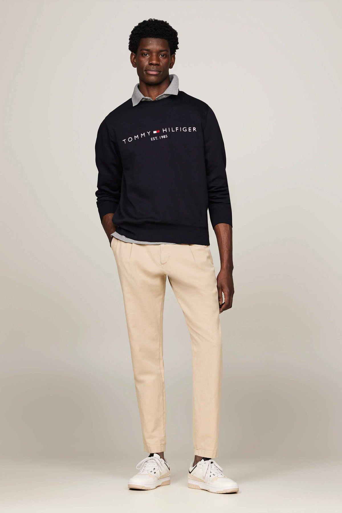 Tommy Hilfiger Tommy Hilfiger Erkek Marka Logolu Uzun Kollu Rahat Lacivert Sweatshirt MW0MW11596-DW5