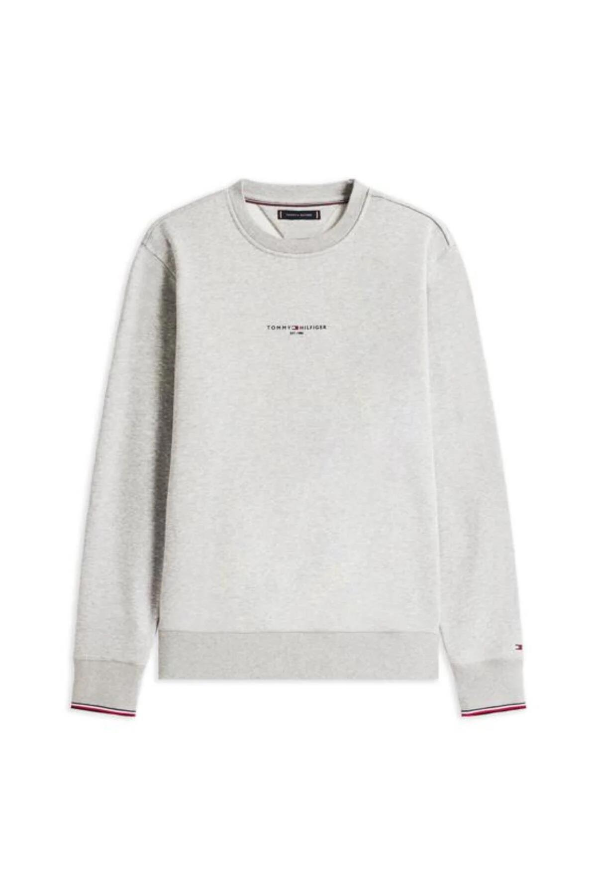 Tommy Hilfiger Tommy Hilfiger Erkek Marka Logolu Uzun Kollu Rahat Gri Sweatshirt MW0MW33639-P01