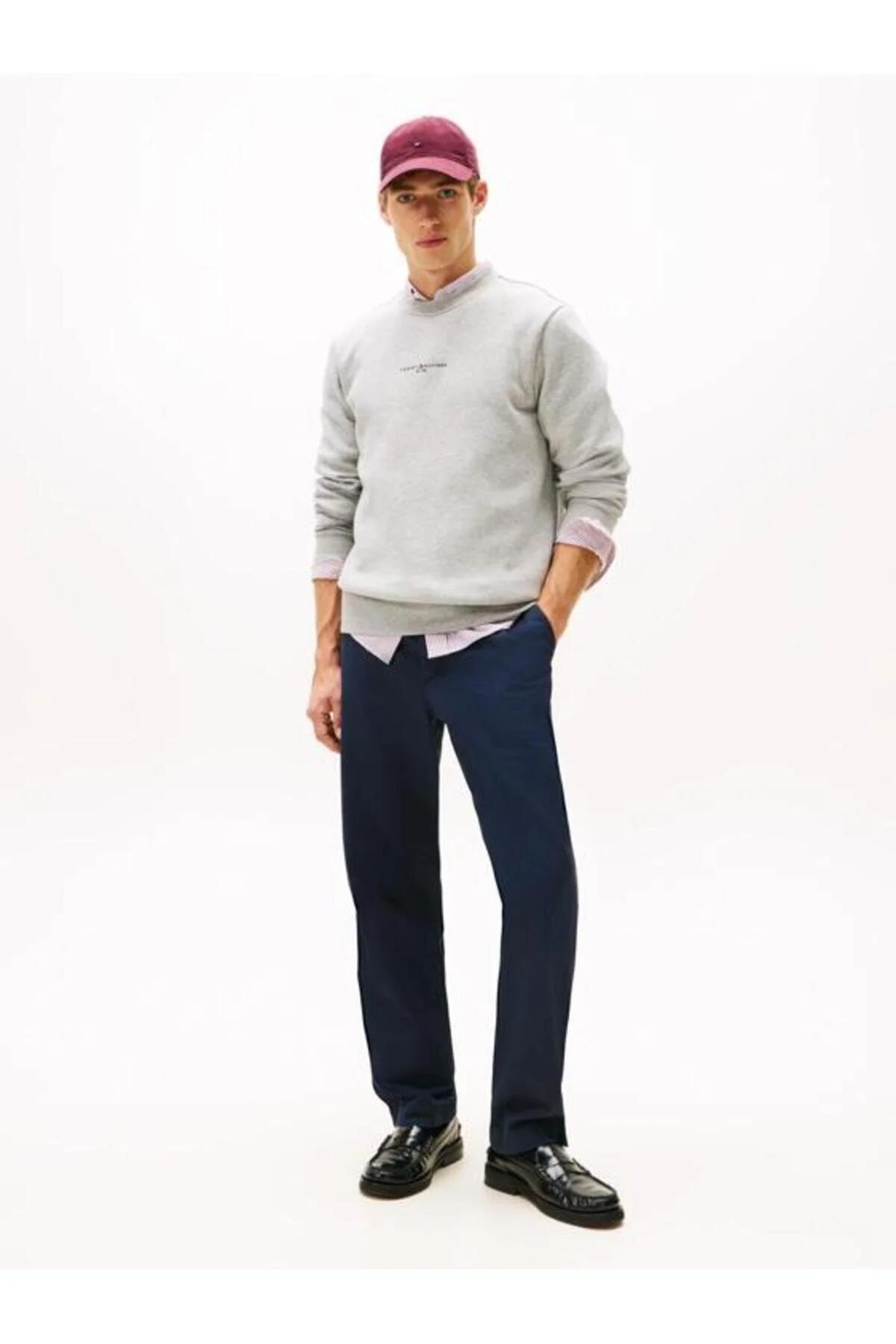 Tommy Hilfiger Tommy Hilfiger Erkek Marka Logolu Uzun Kollu Rahat Gri Sweatshirt MW0MW33639-P01