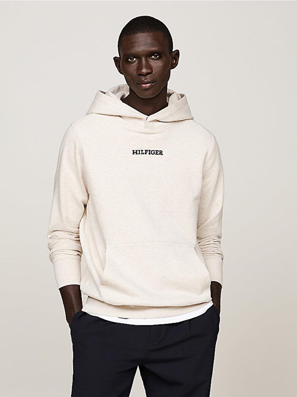 Tommy Hilfiger Tommy Hilfiger Erkek Marka Logolu Uzun Kollu Rahat Bej Sweatshirt MW0MW35561-HCX