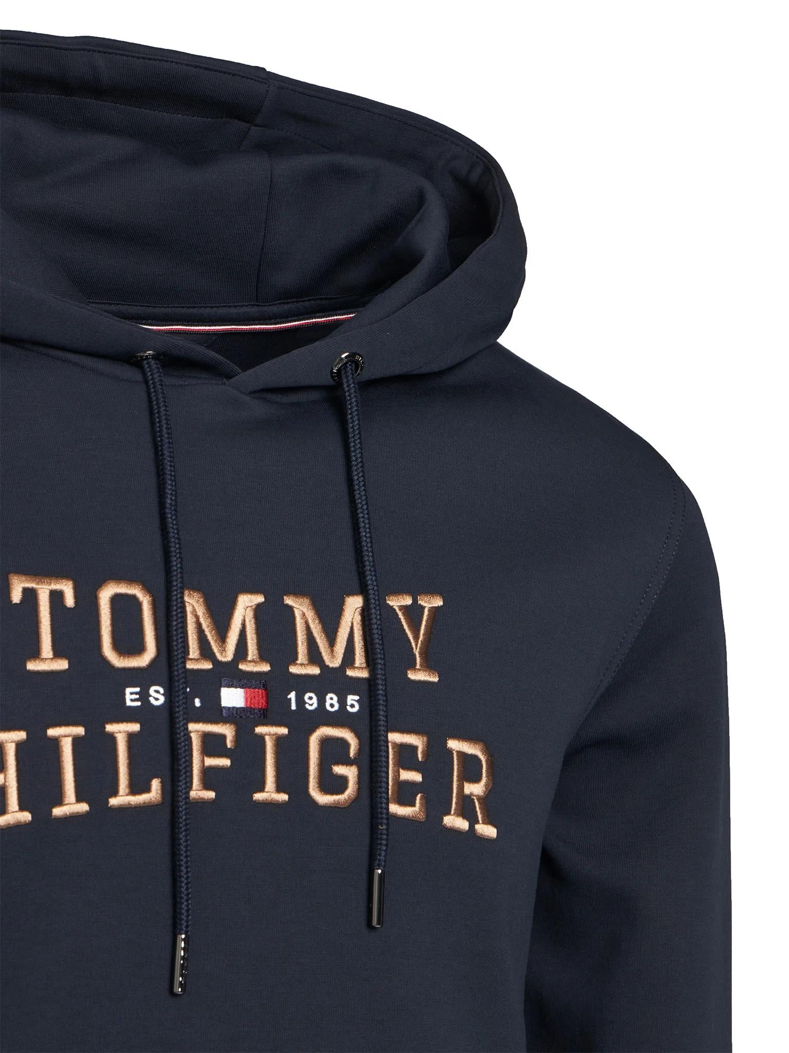 Tommy Hilfiger Tommy Hilfiger Erkek Normal Kalıp Kapüşonlu Logo Kabartmalı Uzun Kollu Lacivert Sweatshirt MW0MW42528-DW5