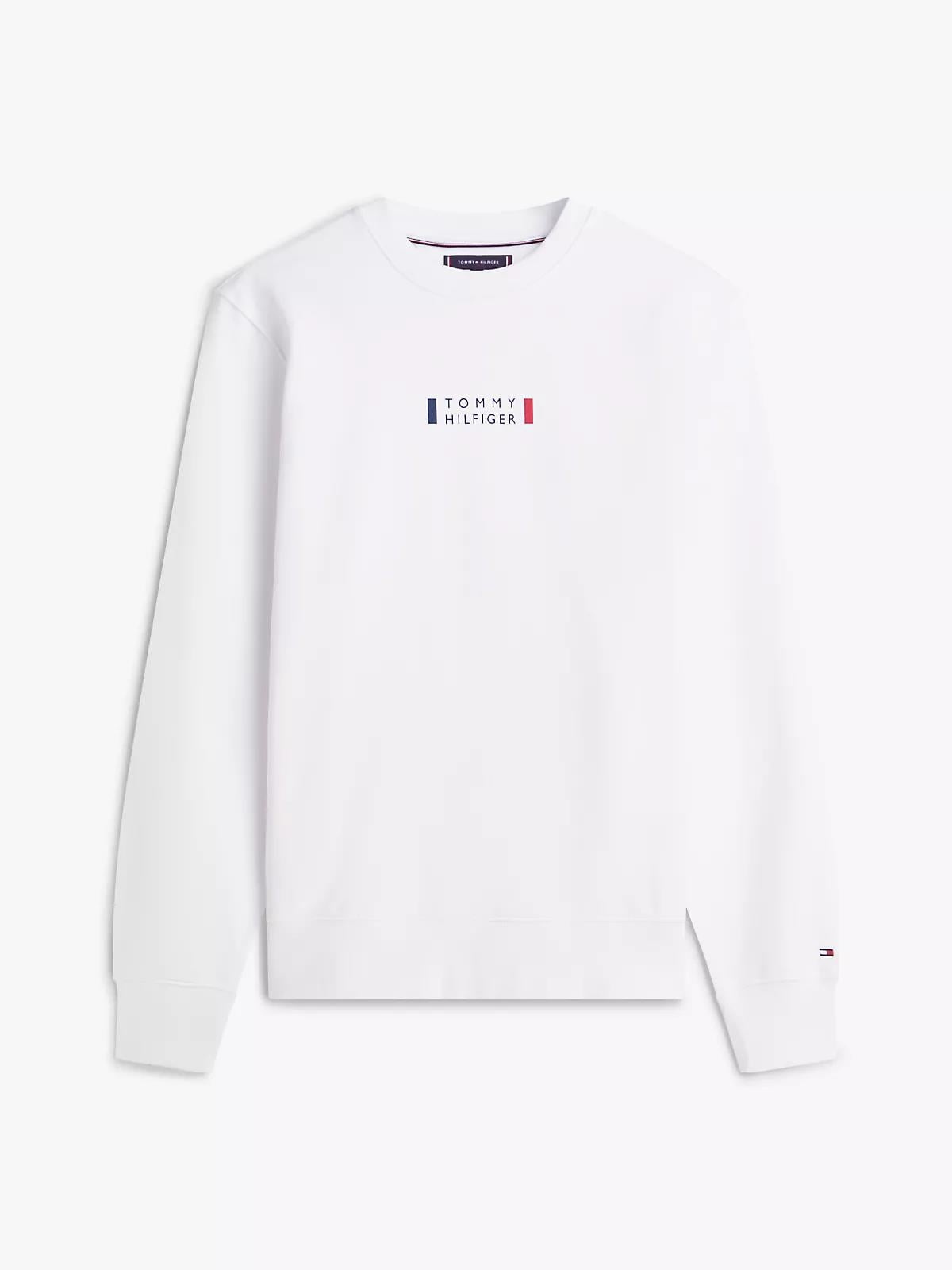 Tommy Hilfiger Tommy Hilfiger Erkek Normal Kalıp Logo Desenli Yuvarlak Yakalı Uzun Kollu Beyaz Sweatshirt MW0MW41428-YBR