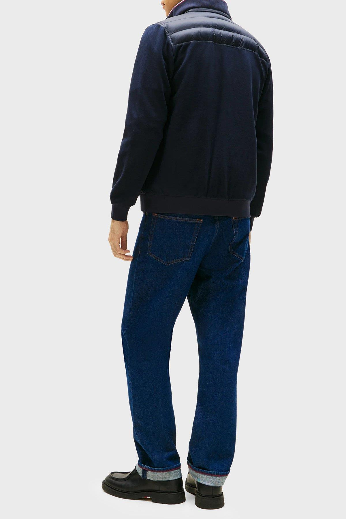 Tommy Hilfiger Tommy Hilfiger Erkek Normal Kalıp Dik Yaka Fermuarlı Kapitone Desenli Kontrast Kollu Lacivert Sweatshirt MW0MW41329-DW5