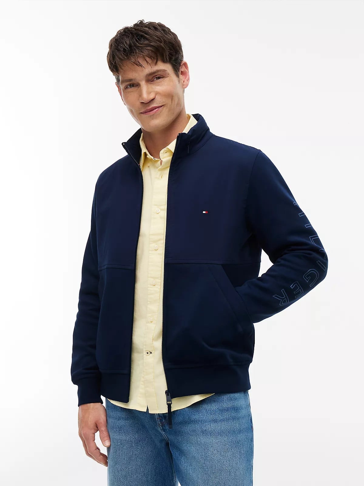 Tommy Hilfiger Tommy Hilfiger Erkek Normal Kalıp Logo İmzalı Dik Yakalı Uzun Kollu Lacivert Ceket MW0MW43443-DCC