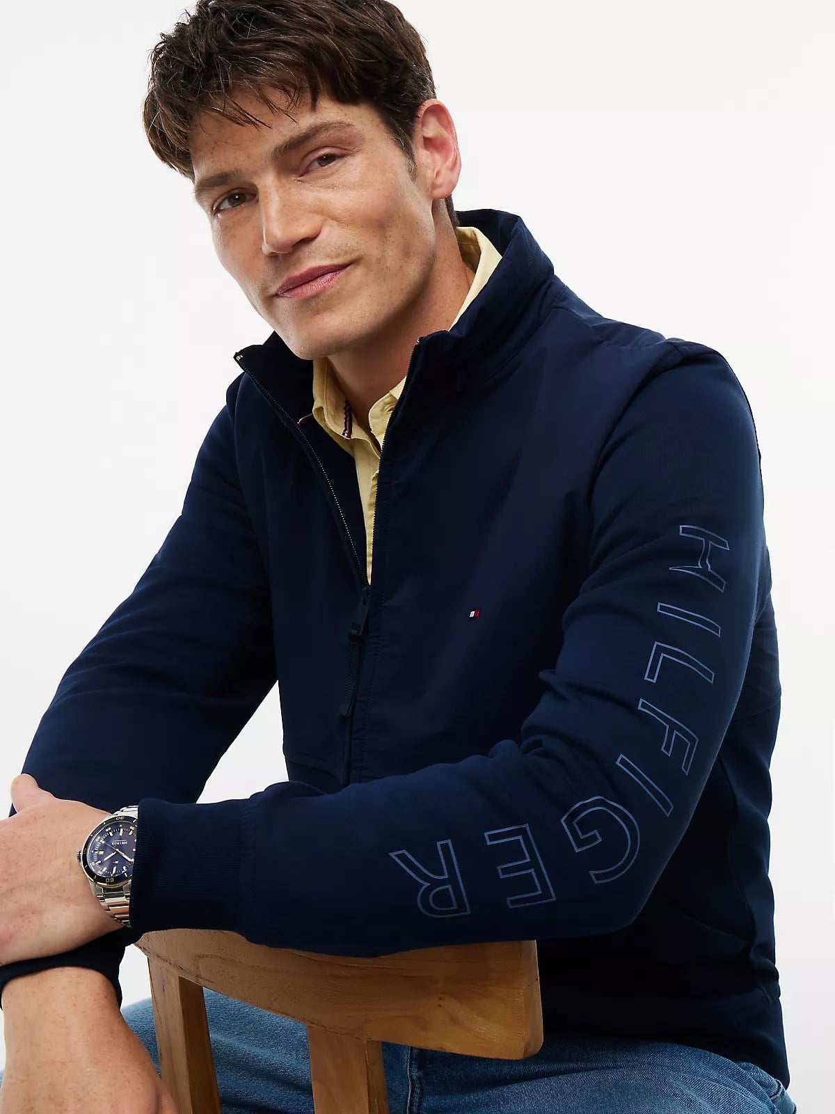 Tommy Hilfiger Tommy Hilfiger Erkek Normal Kalıp Logo İmzalı Dik Yakalı Uzun Kollu Lacivert Ceket MW0MW43443-DCC