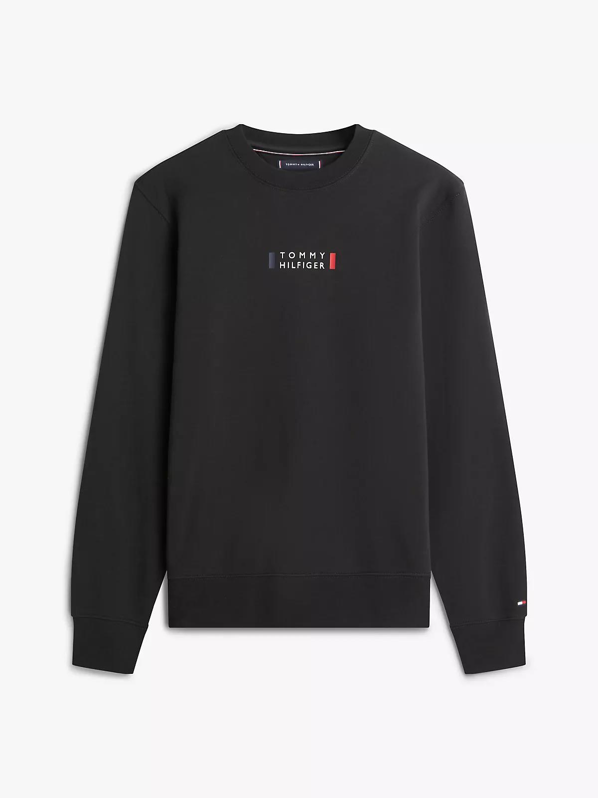 Tommy Hilfiger Tommy Hilfiger Erkek Normal Kalıp Logo Desenli Yuvarlak Yakalı Uzun Kollu Siyah Sweatshirt MW0MW41428-BDS