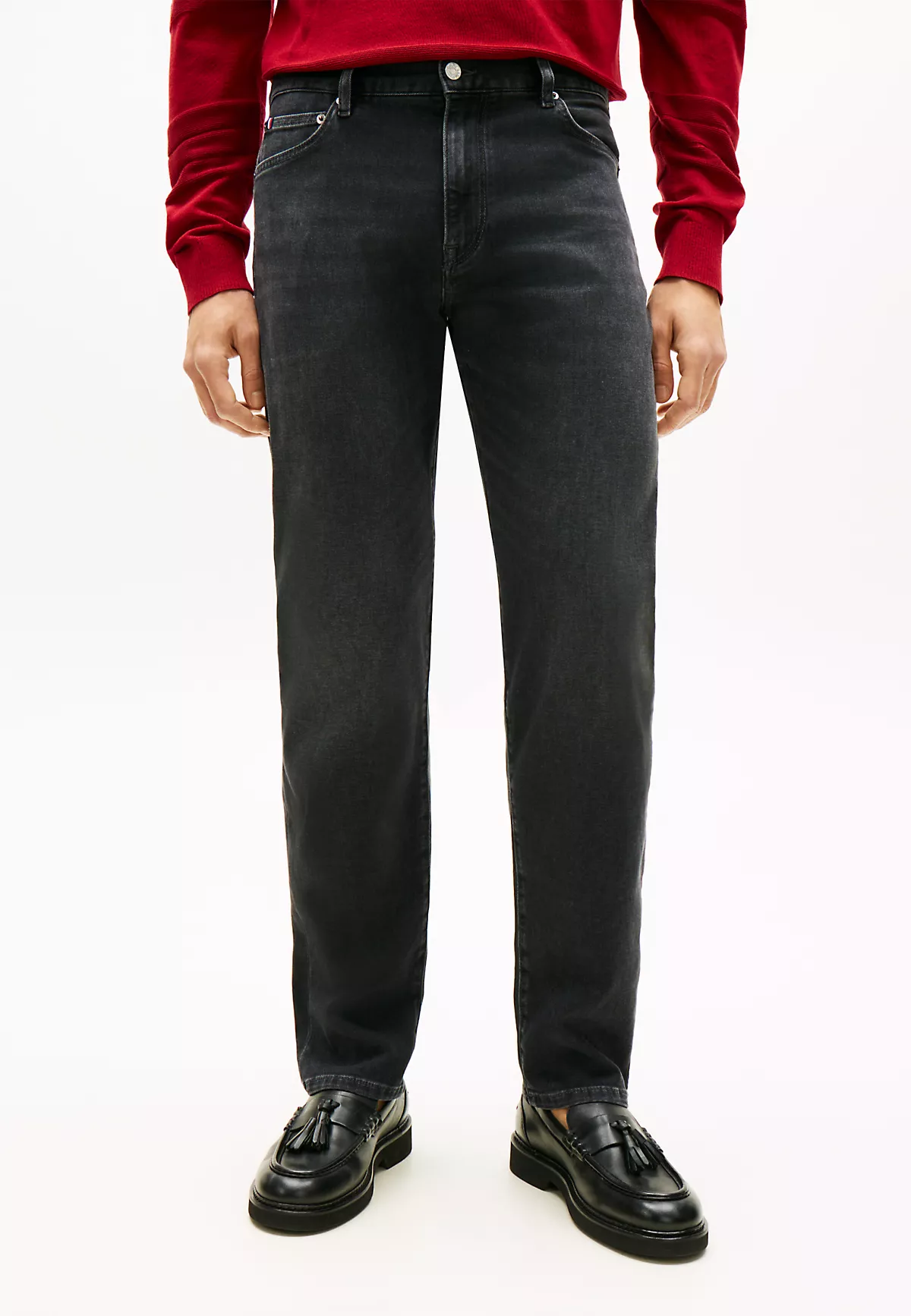 Tommy Hilfiger Tommy Hilfiger Erkek Normal Kalıp Hafif Eskitme Desenli Düz Paça Pamuk Karışımlı Denim Gri Jeans MW0MW42321-1B3