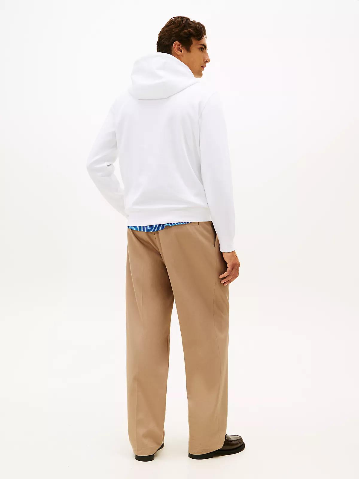 Tommy Hilfiger Tommy Hilfiger Erkek Normal Kalıp Kapüşonlu Logo Kabartmalı Uzun Kollu Beyaz Sweatshirt MW0MW42528-YBR