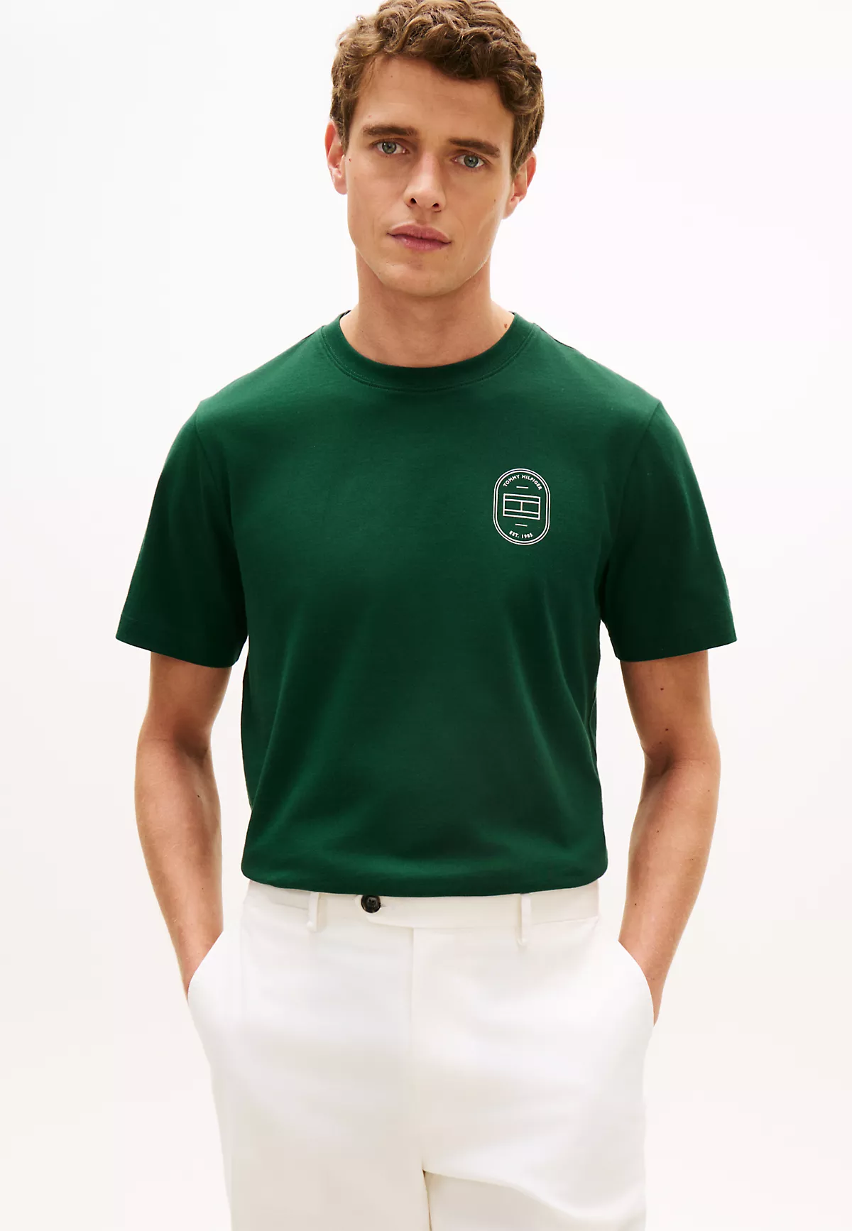 Tommy Hilfiger Tommy Hilfiger Erkek Normal Kesim Yuvarlak Yakalı Pamuklu Kısa Kollu Yeşil T-Shirt MW0MW42364-MBN