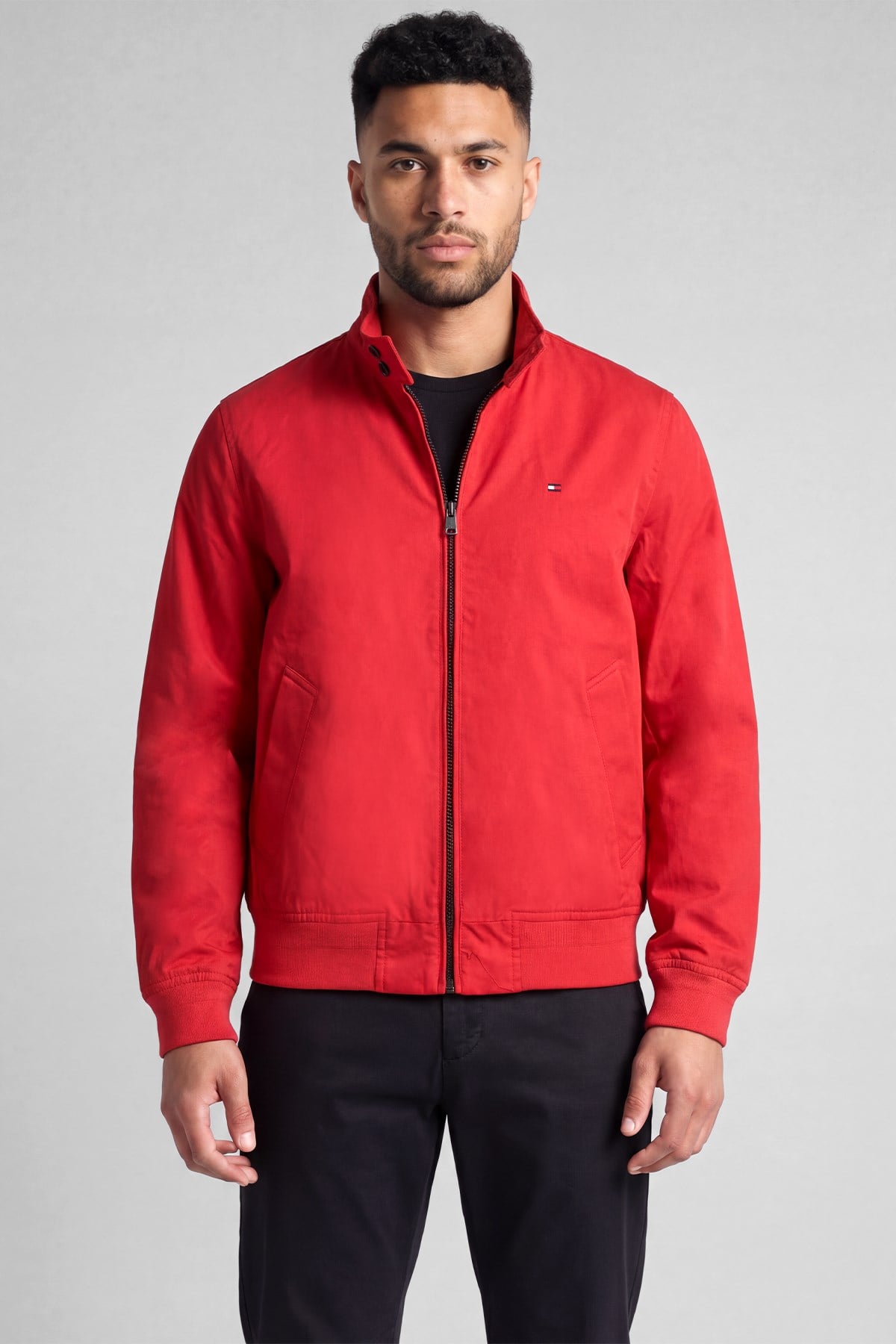 Tommy Hilfiger Tommy Hilfiger Erkek Normal Kalıp Dik Yakalı Fermuarlı Logo Detaylı Kırmızı Ceket MW0MW43468-XLD