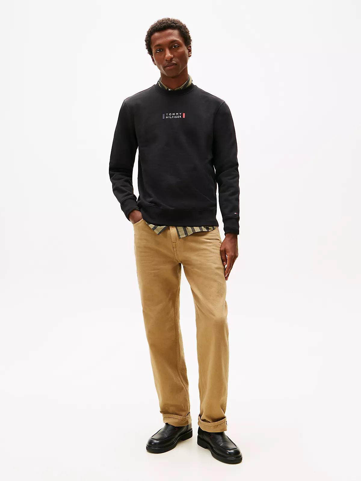 Tommy Hilfiger Tommy Hilfiger Erkek Normal Kalıp Logo Desenli Yuvarlak Yakalı Uzun Kollu Siyah Sweatshirt MW0MW41428-BDS