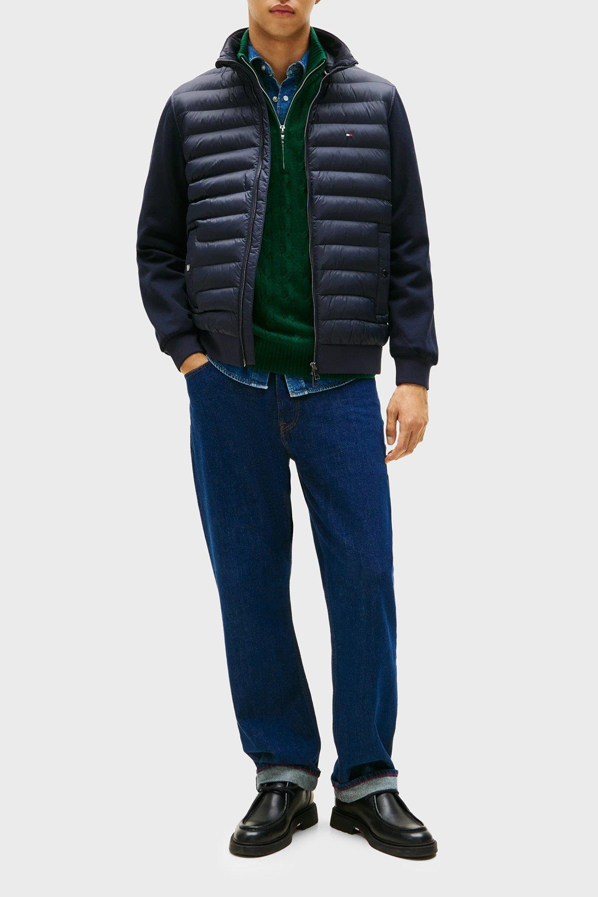 Tommy Hilfiger Tommy Hilfiger Erkek Normal Kalıp Dik Yaka Fermuarlı Kapitone Desenli Kontrast Kollu Lacivert Sweatshirt MW0MW41329-DW5