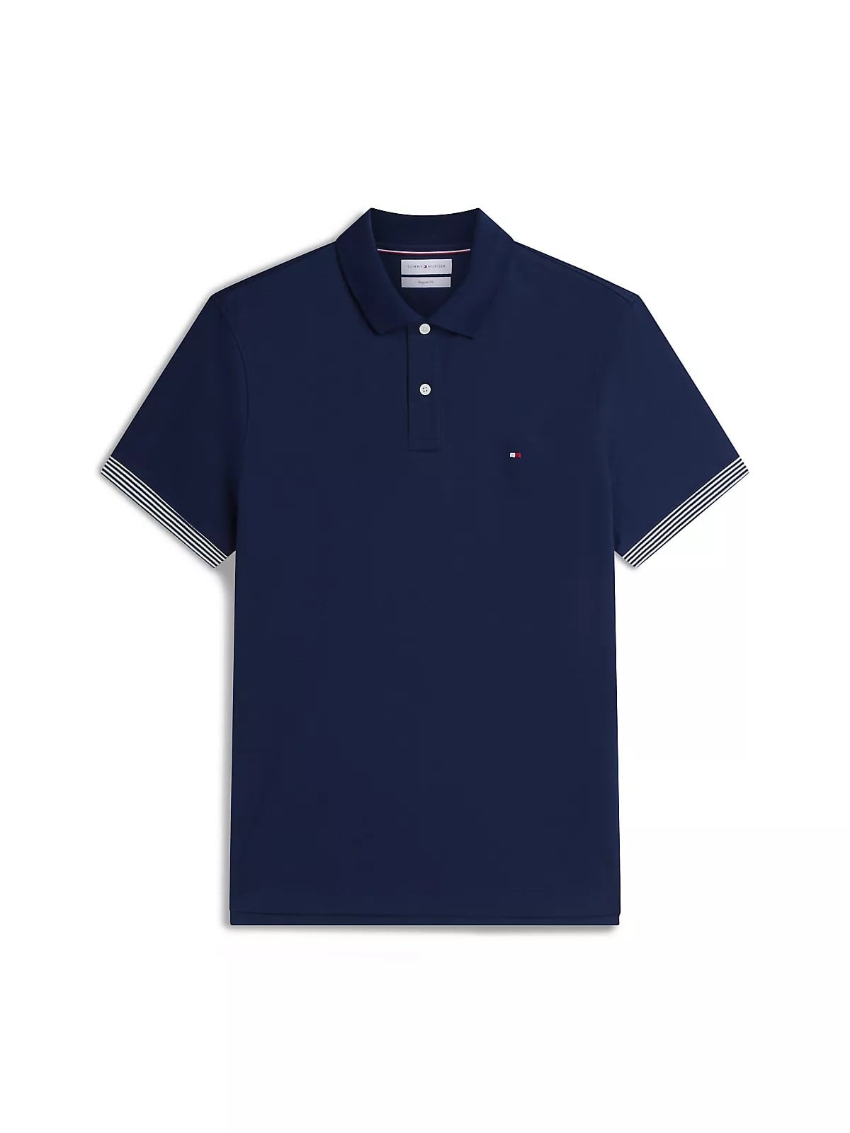 Tommy Hilfiger Tommy Hilfiger Erkek Normal Kalıp Kolunda ve Yakasında Çizgi Desenli Kısa Kollu Lacivert Polo Yaka T-Shirt MW0MW43296-DCC