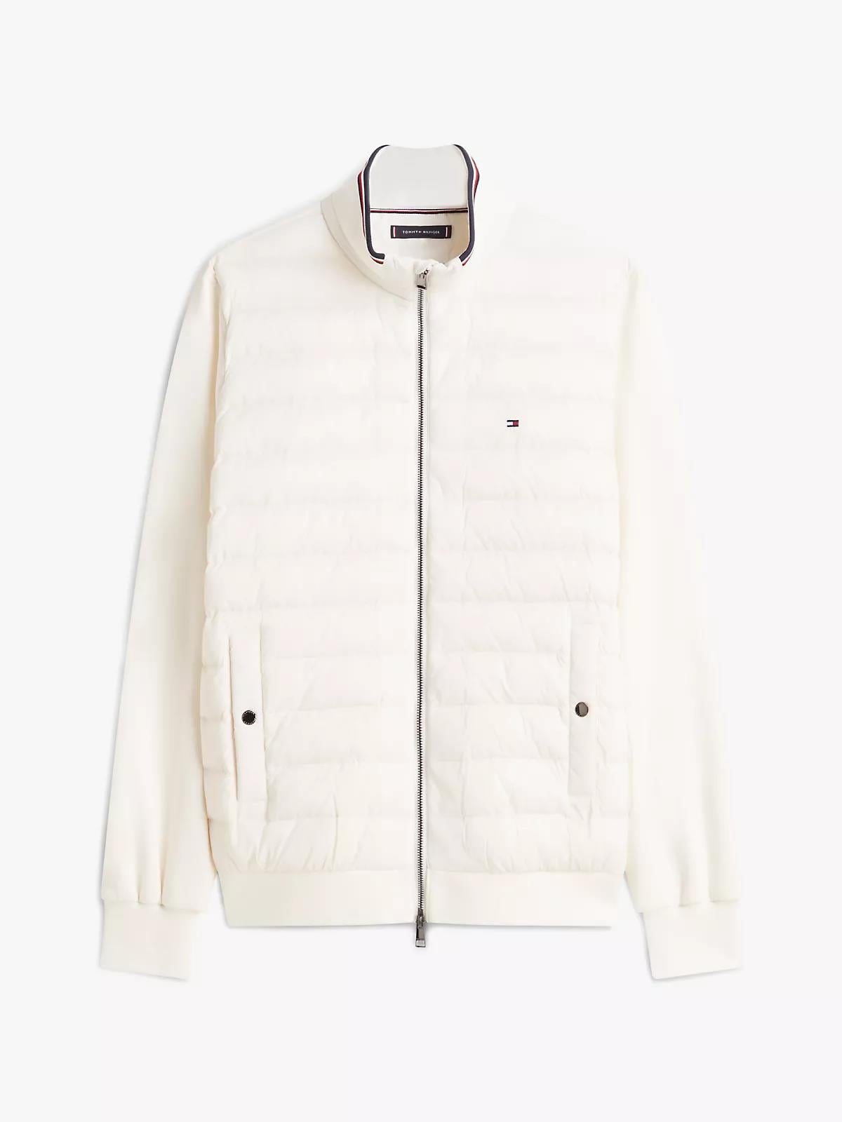 Tommy Hilfiger Tommy Hilfiger Erkek Normal Kalıp Dik Yaka Fermuarlı Kapitone Desenli Kontrast Kollu Beyaz Ceket MW0MW41329-Z00