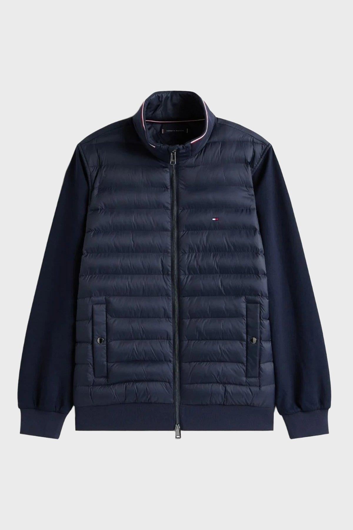 Tommy Hilfiger Tommy Hilfiger Erkek Normal Kalıp Dik Yaka Fermuarlı Kapitone Desenli Kontrast Kollu Lacivert Sweatshirt MW0MW41329-DW5