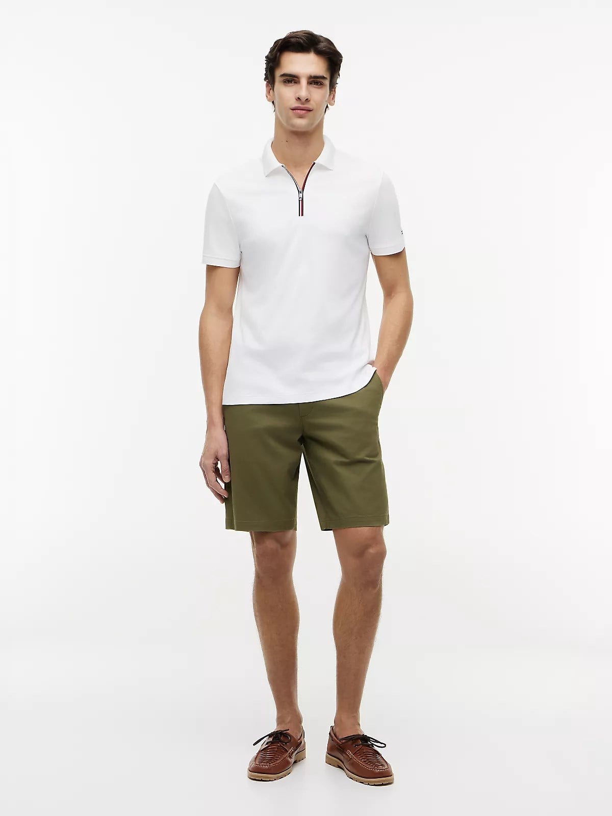 Tommy Hilfiger Tommy Hilfiger Erkek Normal Kalıp Kolu Bayrak Logolu Pamuklu Yarım Fermuarlı Kısa Kollu Beyaz Polo Yaka T-Shirt MW0MW43269-YBR