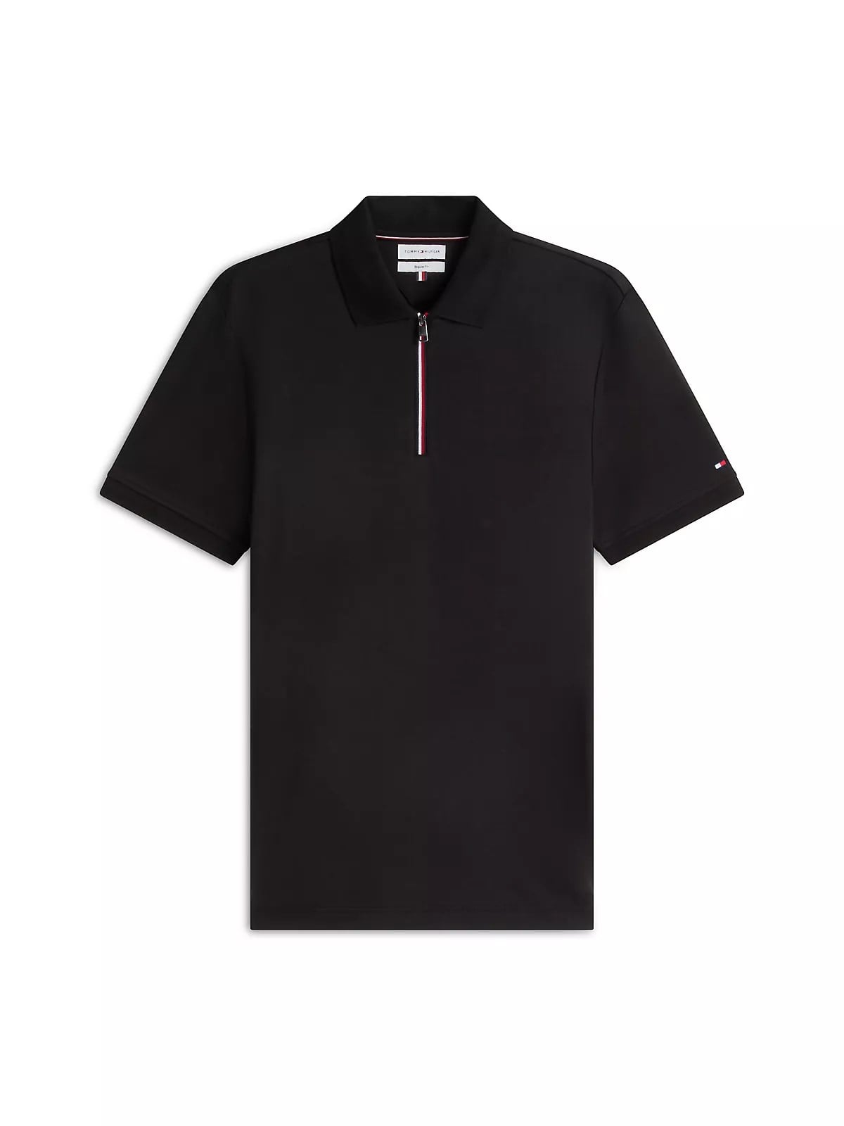 Tommy Hilfiger Tommy Hilfiger Erkek Normal Kalıp Kolu Bayrak Logolu Pamuklu Yarım Fermuarlı Kısa Kollu Siyah Polo Yaka T-Shirt MW0MW43269-BDS