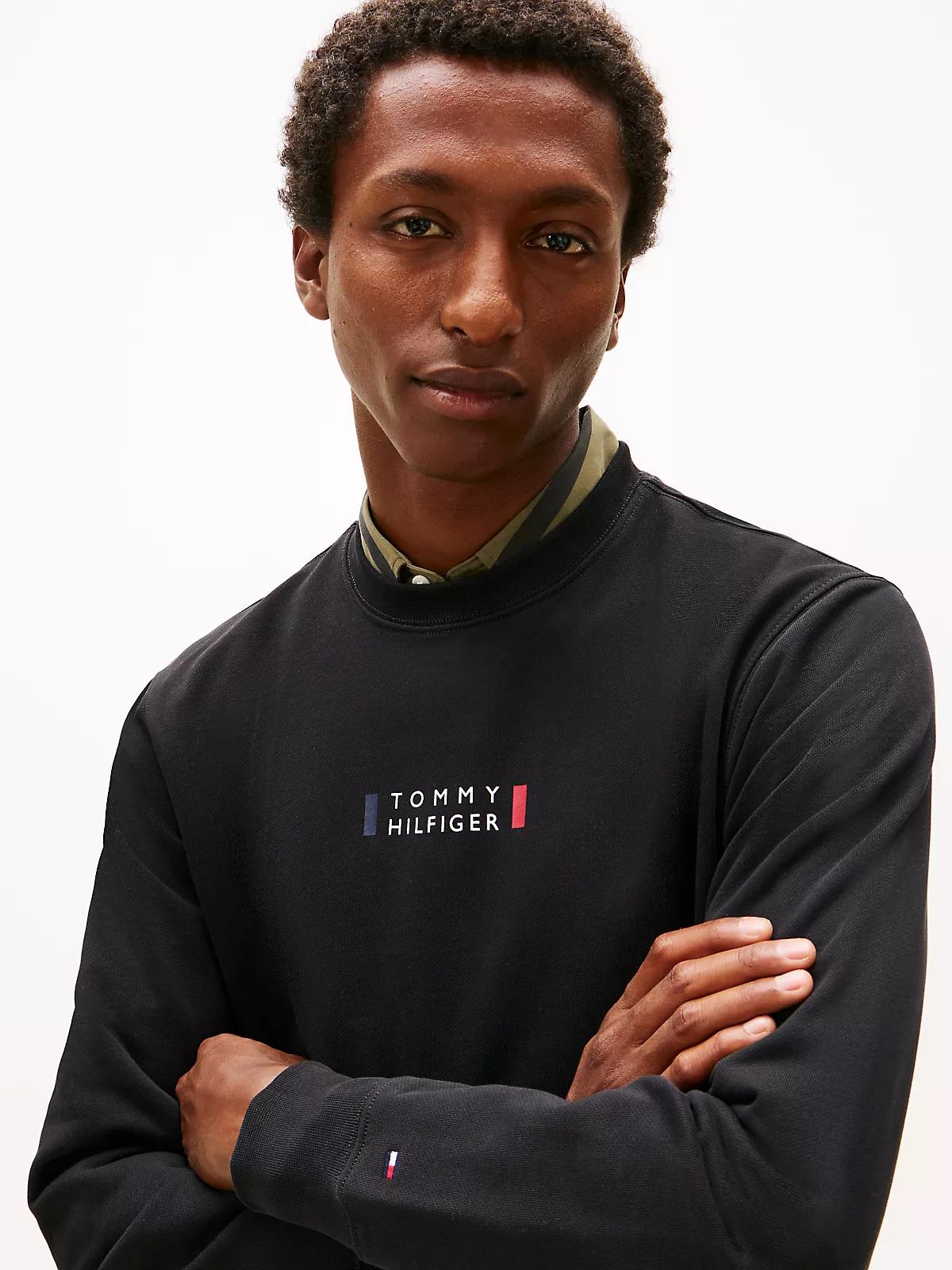 Tommy Hilfiger Tommy Hilfiger Erkek Normal Kalıp Logo Desenli Yuvarlak Yakalı Uzun Kollu Siyah Sweatshirt MW0MW41428-BDS