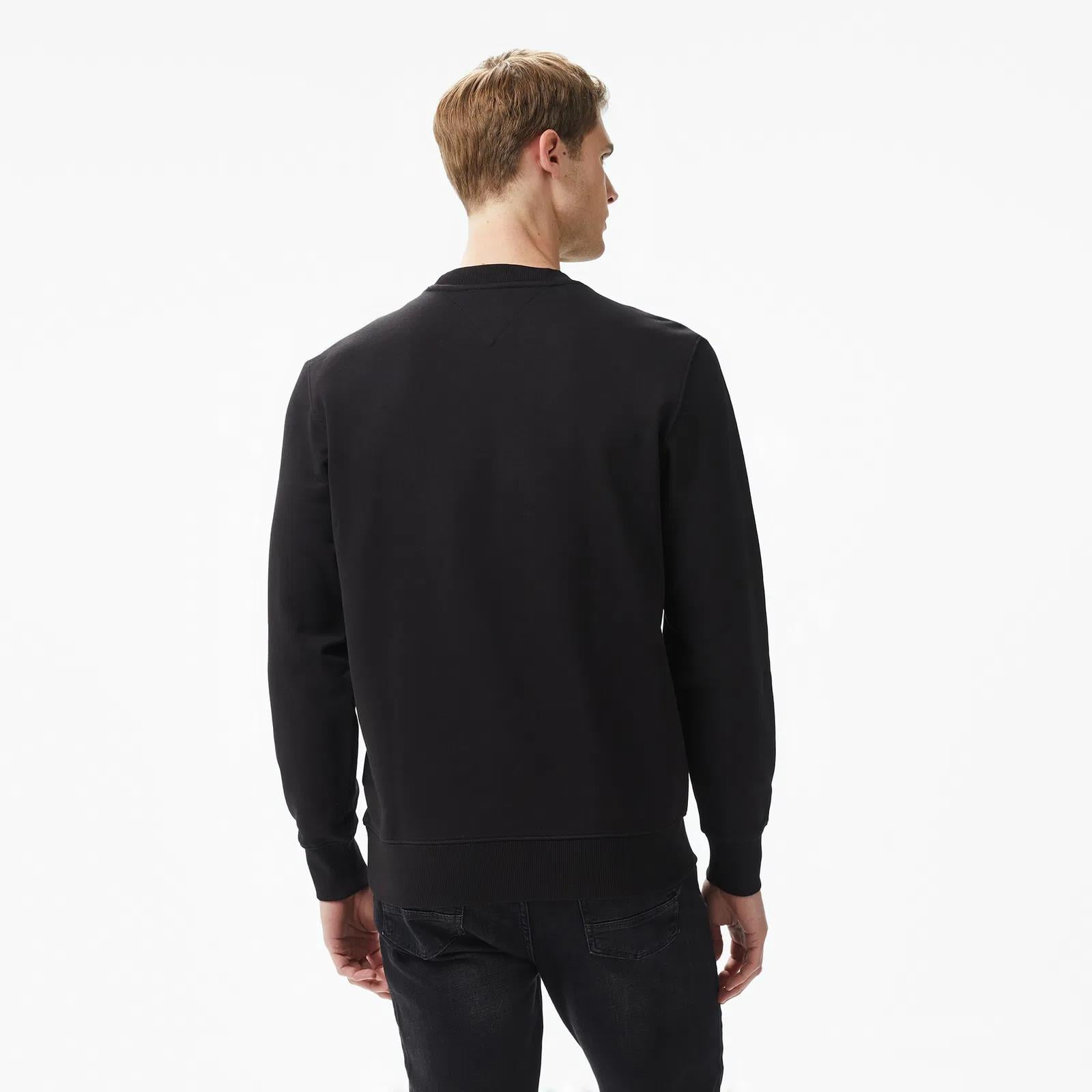 Tommy Hilfiger Tommy Hilfiger Erkek Pamuklu Normal Kalıp Yuvarlak Yakalı Uzun Kollu Siyah Sweatshirt MW0MW37237-BDS