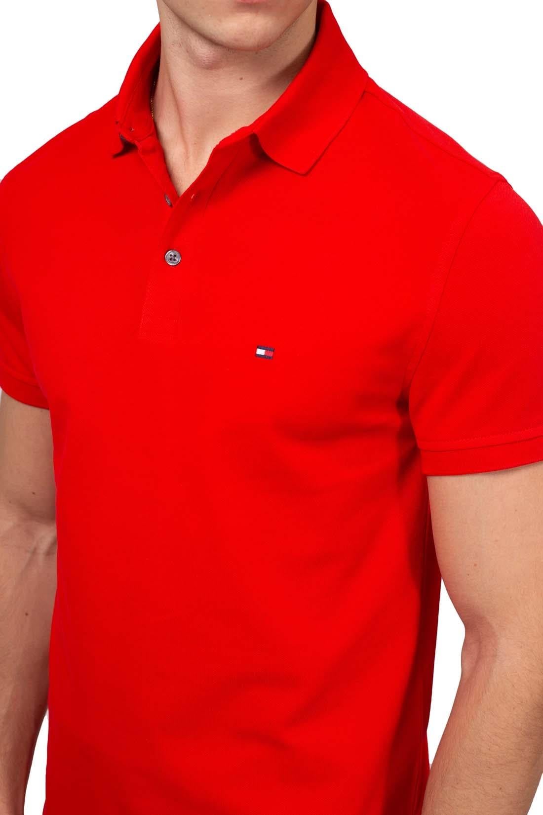 Tommy Hilfiger Tommy Hilfiger Erkek Pamuklu Polo Yakalı Düğme Kapamalı Kısa Kollu Kırmızı Polo Yaka T-Shirt MW0MW17771-XND