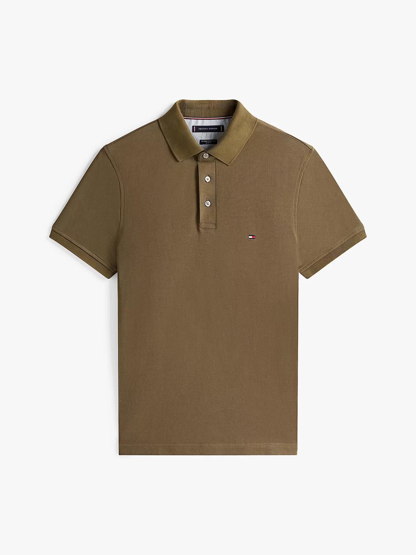 TOMMY HILFIGER Tommy Hilfiger Erkek Pamuklu Polo Yakalı Düğme Kapamalı Kısa Kollu Haki Polo Yaka T-Shirt MW0MW17771-RBN