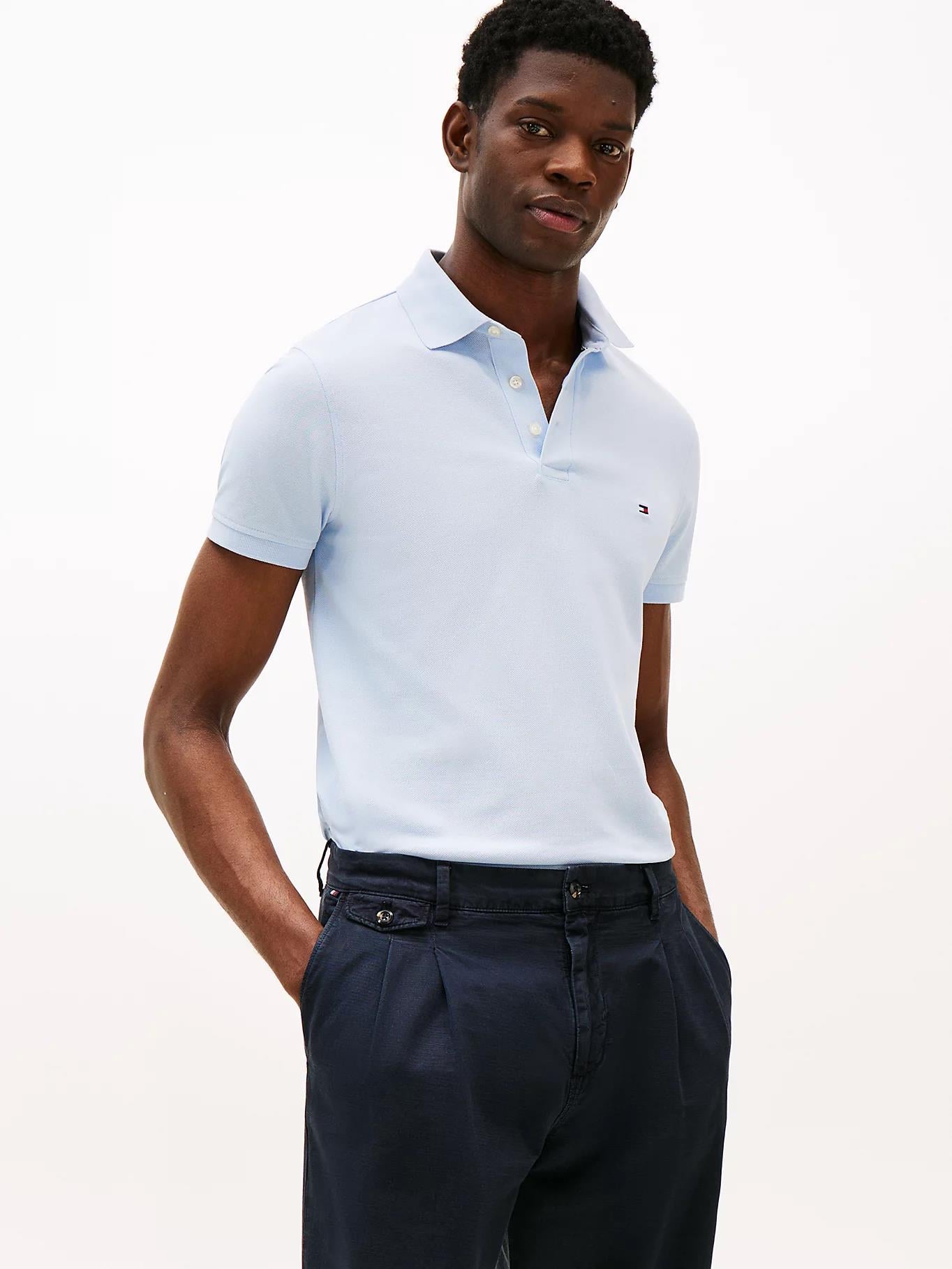 TOMMY HILFIGER Tommy Hilfiger Erkek Pamuklu Polo Yakalı Düğme Kapamalı Kısa Kollu Lacivert Polo Yaka T-Shirt MW0MW17771-C1O