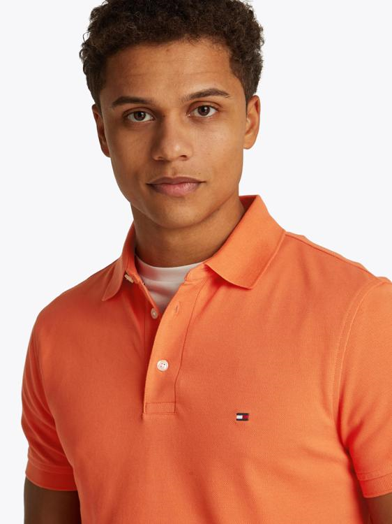 Tommy Hilfiger Tommy Hilfiger Erkek Pamuklu Polo Yakalı Düğme Kapamalı Kısa Kollu Turuncu Polo Yaka T-Shirt MW0MW17771-SCX