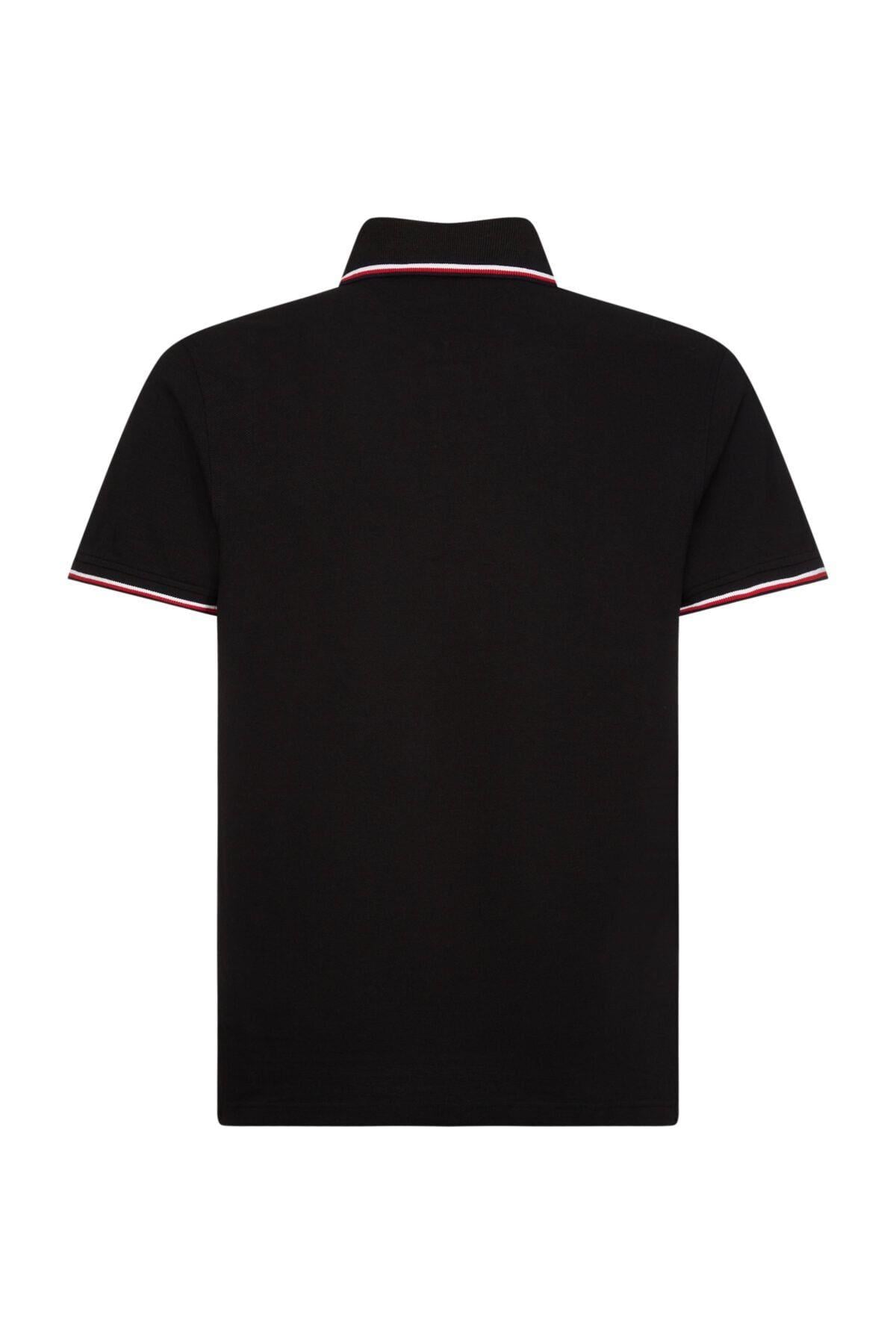 Tommy Hilfiger Tommy Hilfiger Erkek Pamuklu Polo Yakalı Düğme Kapamalı Kısa Kollu Siyah Polo Yaka T-Shirt MW0MW13080-BDS