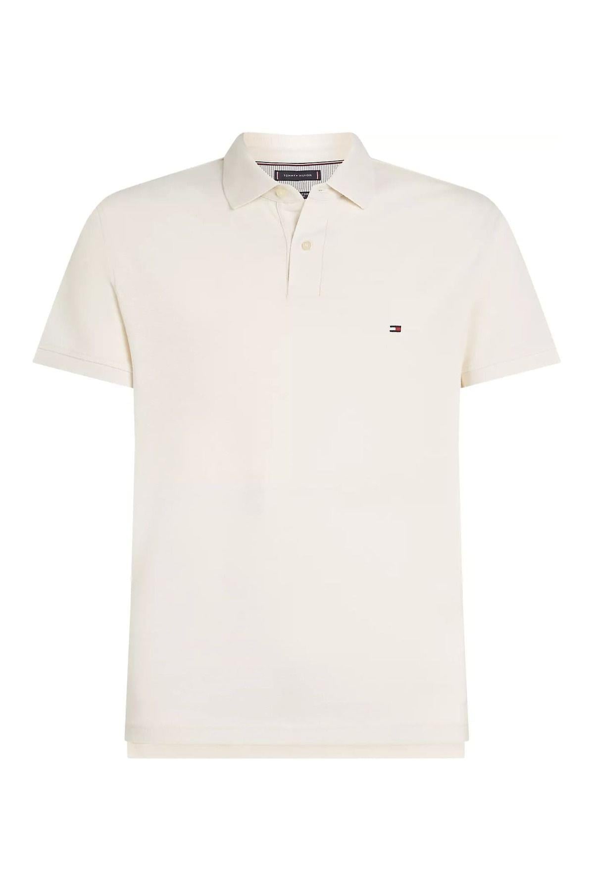 TOMMY HILFIGER Tommy Hilfiger Erkek Pamuklu Polo Yakalı Düğme Kapamalı Kısa Kollu Ekru Polo Yaka T-Shirt MW0MW17771-Z00