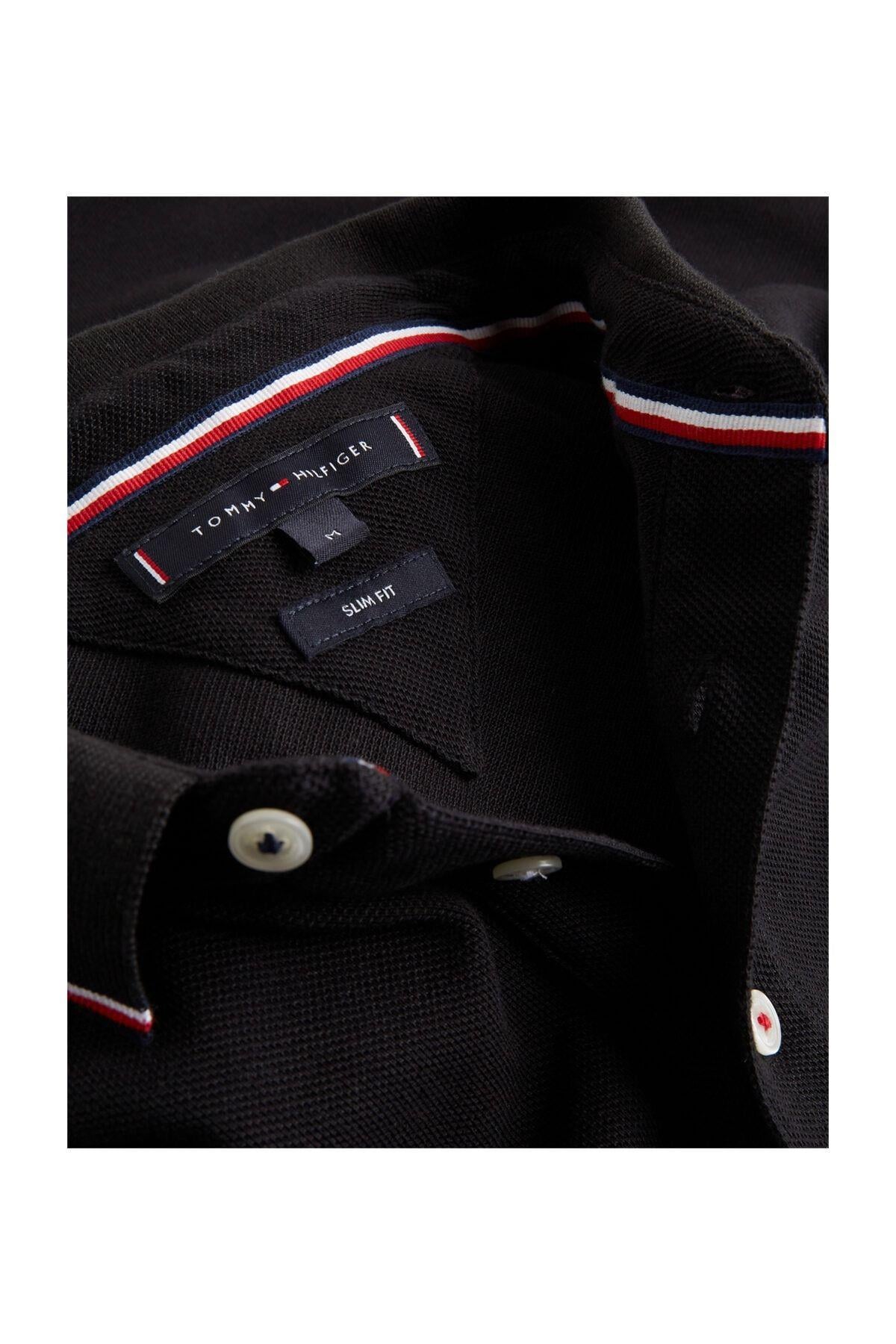 Tommy Hilfiger Tommy Hilfiger Erkek Pamuklu Polo Yakalı Düğme Kapamalı Kısa Kollu Siyah Polo Yaka T-Shirt MW0MW13080-BDS
