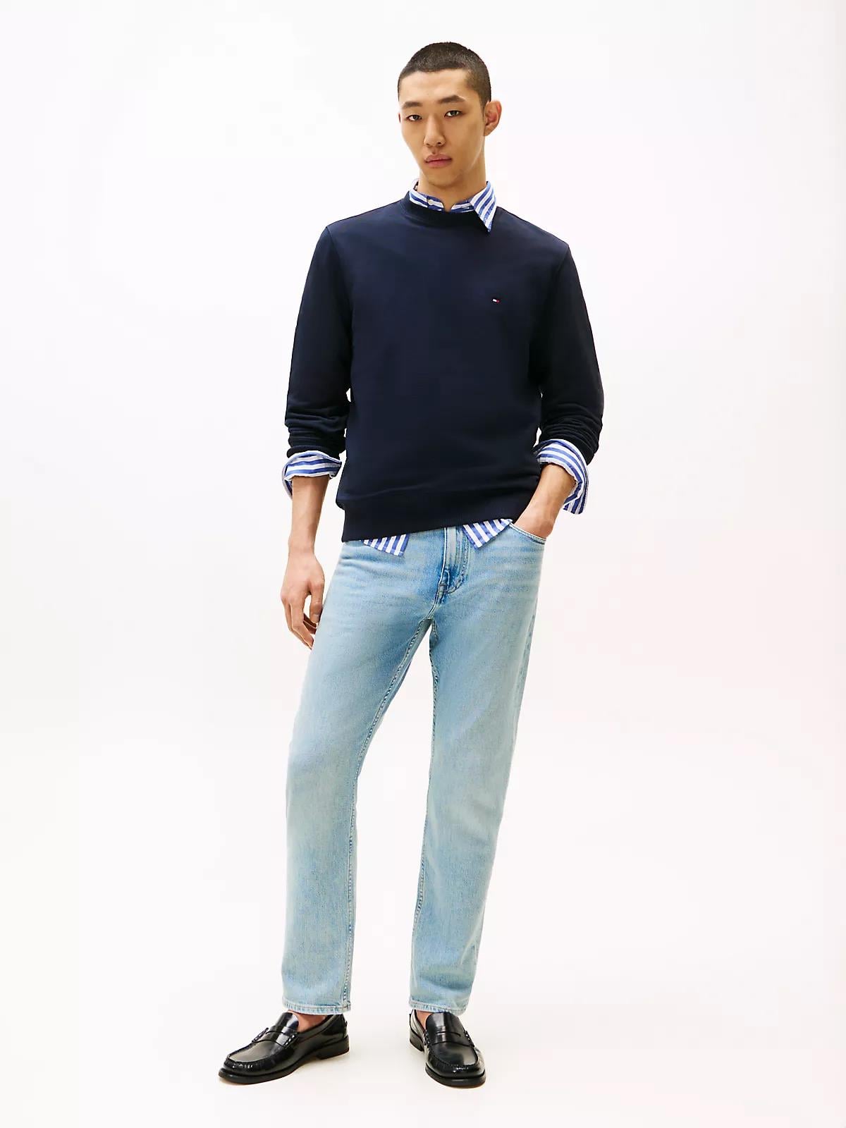 Tommy Hilfiger Tommy Hilfiger Erkek Pamuklu Normal Kalıp Yuvarlak Yakalı Uzun Kollu Lacivert Sweatshirt MW0MW37237-DW5