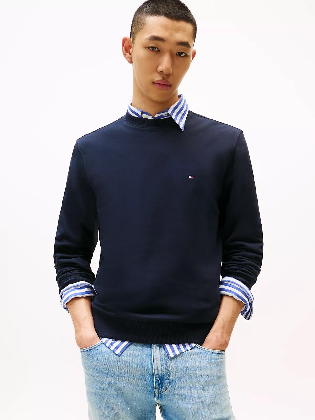 Tommy Hilfiger Tommy Hilfiger Erkek Pamuklu Normal Kalıp Yuvarlak Yakalı Uzun Kollu Lacivert Sweatshirt MW0MW37237-DW5
