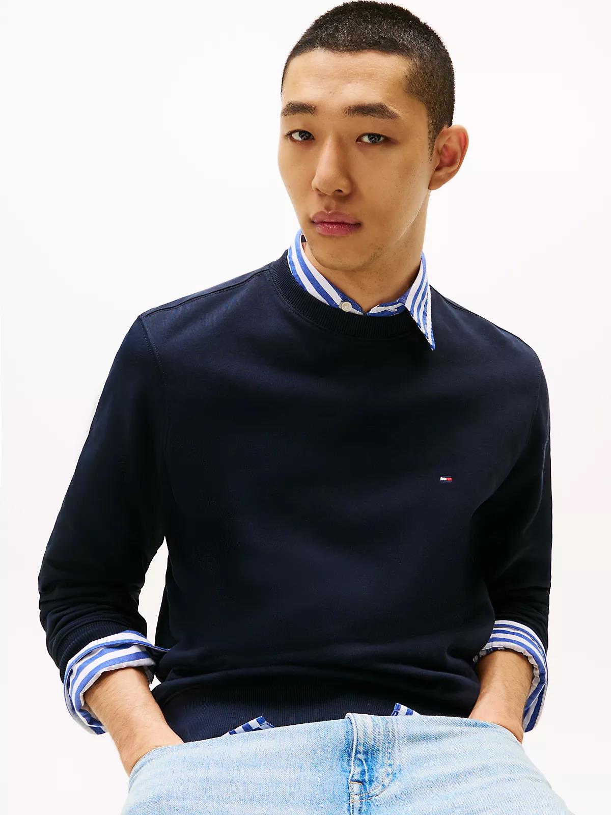 Tommy Hilfiger Tommy Hilfiger Erkek Pamuklu Normal Kalıp Yuvarlak Yakalı Uzun Kollu Lacivert Sweatshirt MW0MW37237-DW5