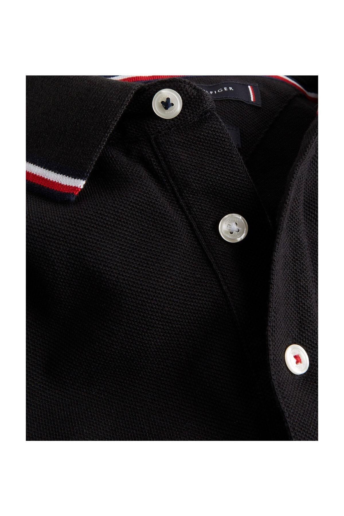 Tommy Hilfiger Tommy Hilfiger Erkek Pamuklu Polo Yakalı Düğme Kapamalı Kısa Kollu Siyah Polo Yaka T-Shirt MW0MW13080-BDS