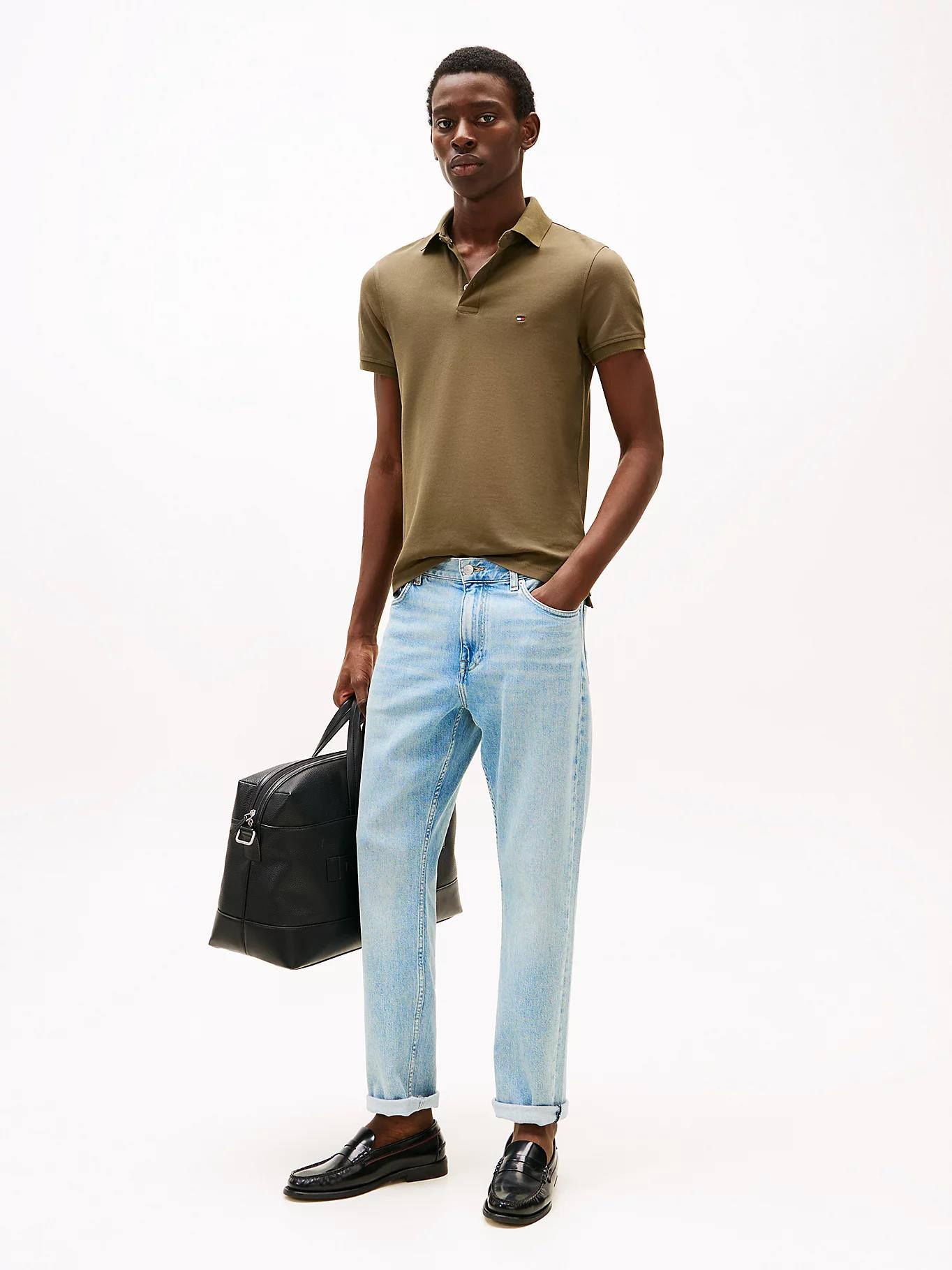 TOMMY HILFIGER Tommy Hilfiger Erkek Pamuklu Polo Yakalı Düğme Kapamalı Kısa Kollu Haki Polo Yaka T-Shirt MW0MW17771-RBN