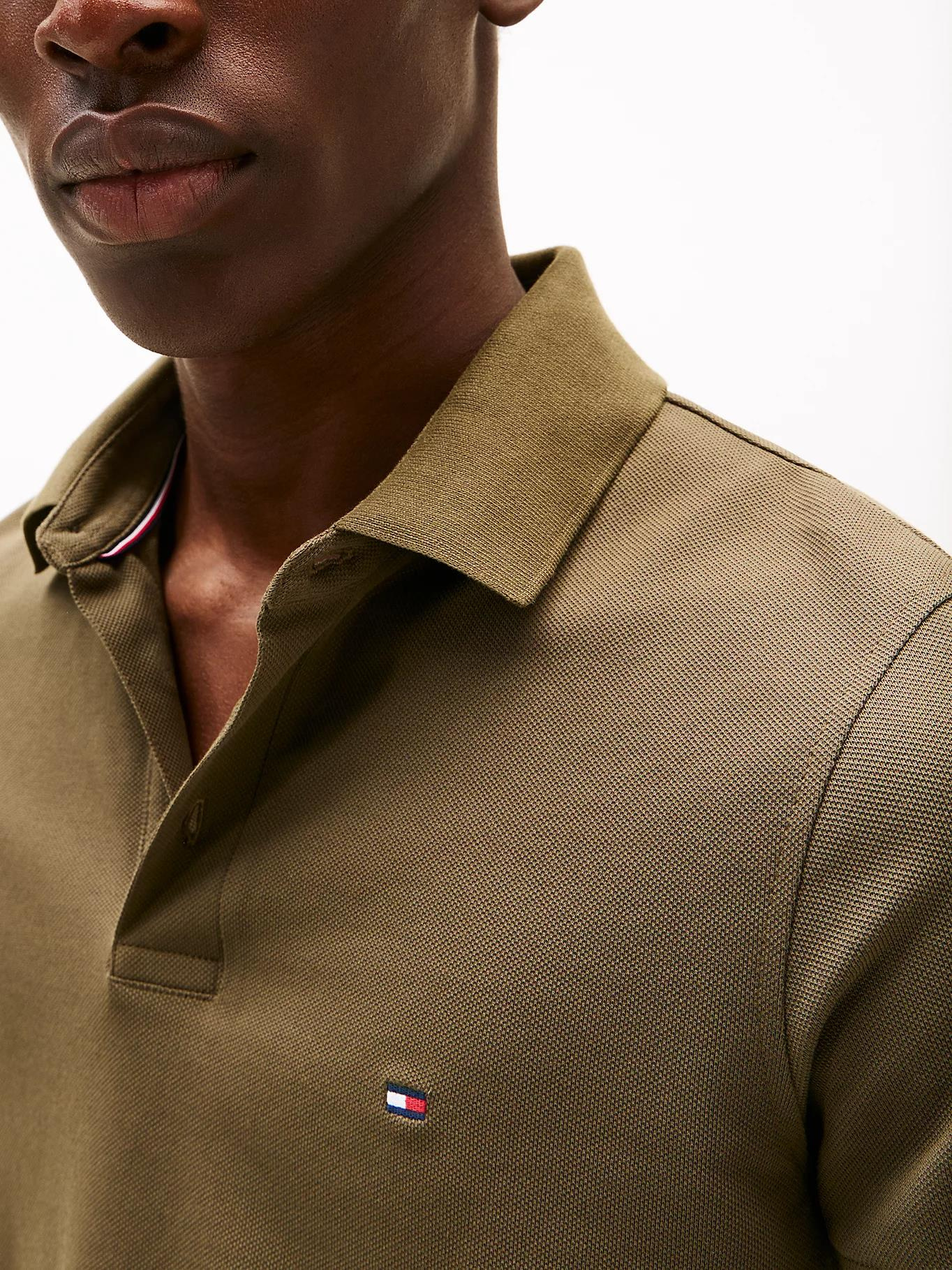 TOMMY HILFIGER Tommy Hilfiger Erkek Pamuklu Polo Yakalı Düğme Kapamalı Kısa Kollu Haki Polo Yaka T-Shirt MW0MW17771-RBN
