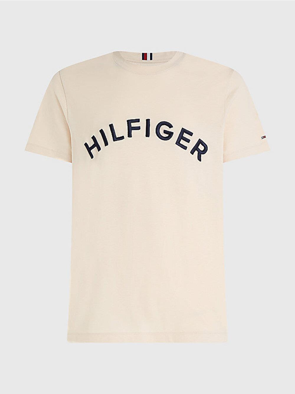 Tommy Hilfiger Tommy Hilfiger Erkek Pamuklu Yuvarlak Yaka Marka Logolu Bej T-Shirt MW0MW30055-AF6