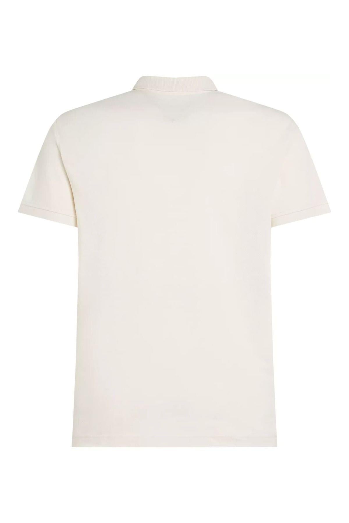 TOMMY HILFIGER Tommy Hilfiger Erkek Pamuklu Polo Yakalı Düğme Kapamalı Kısa Kollu Ekru Polo Yaka T-Shirt MW0MW17771-Z00