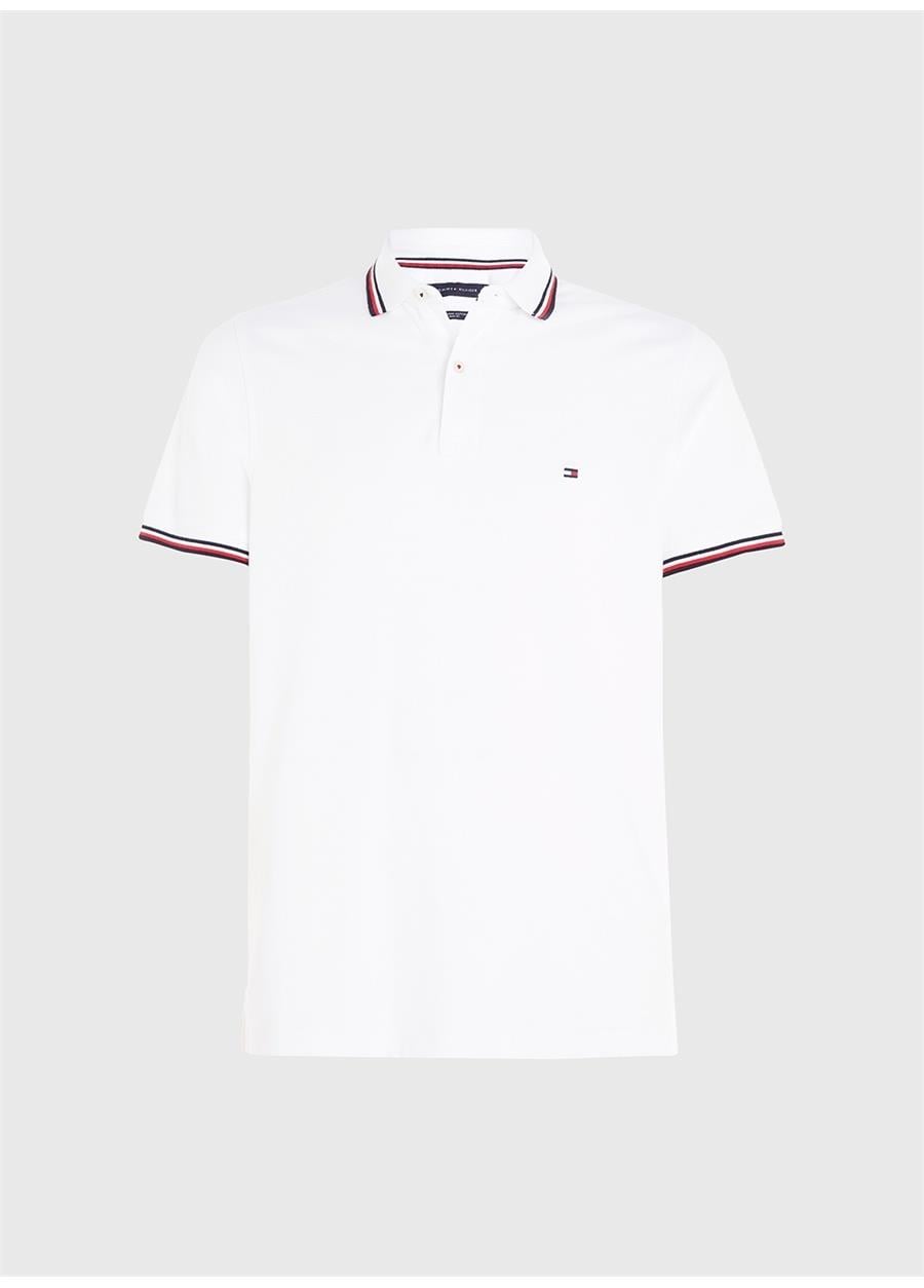 Tommy Hilfiger Tommy Hilfiger Erkek Pamuklu Polo Yakalı Düğme Kapamalı Kısa Kollu Beyaz Polo Yaka T-Shirt MW0MW13080-YBR