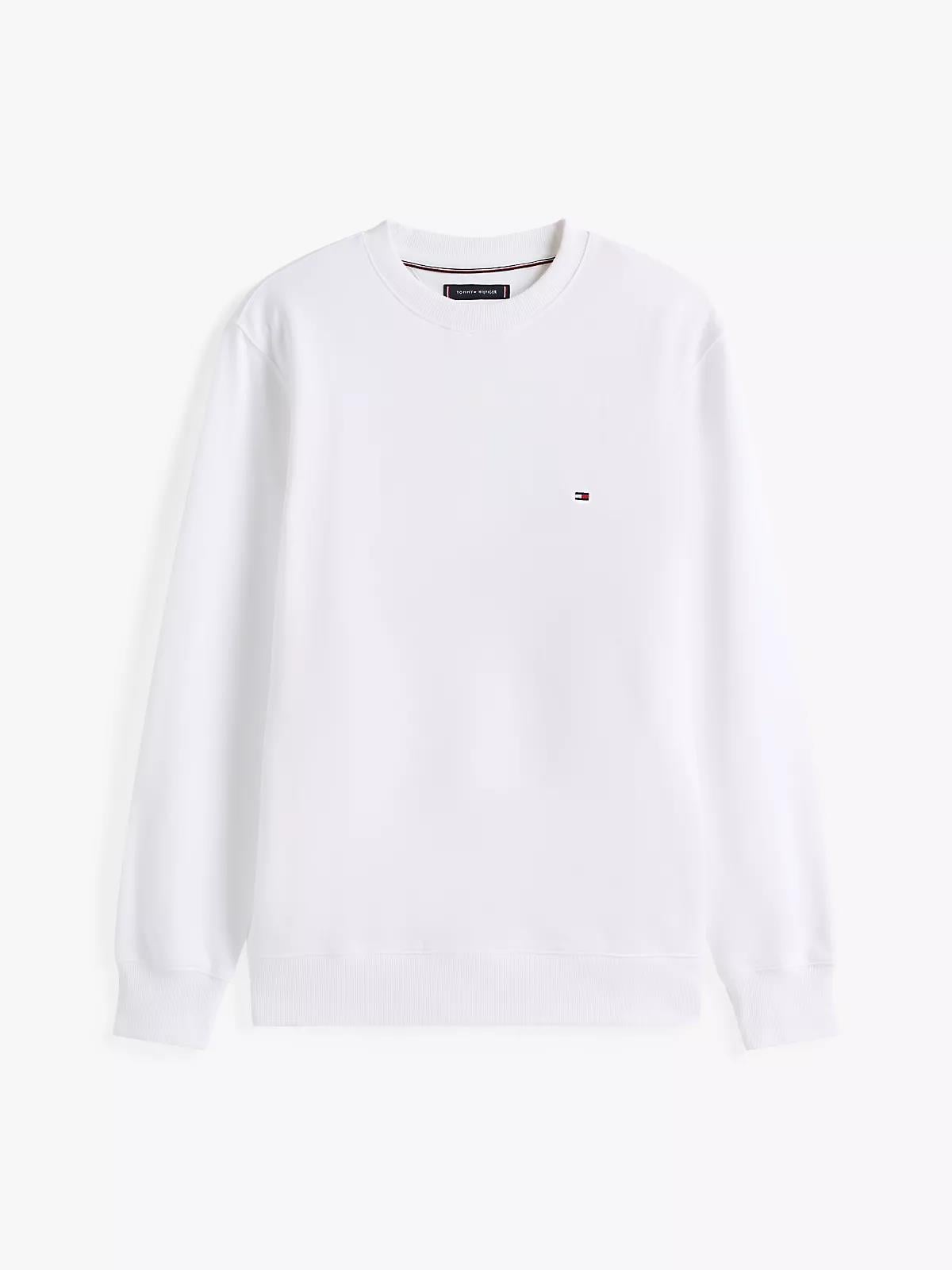Tommy Hilfiger Tommy Hilfiger Erkek Pamuklu Normal Kalıp Yuvarlak Yakalı Uzun Kollu Beyaz Sweatshirt MW0MW37237-YBR