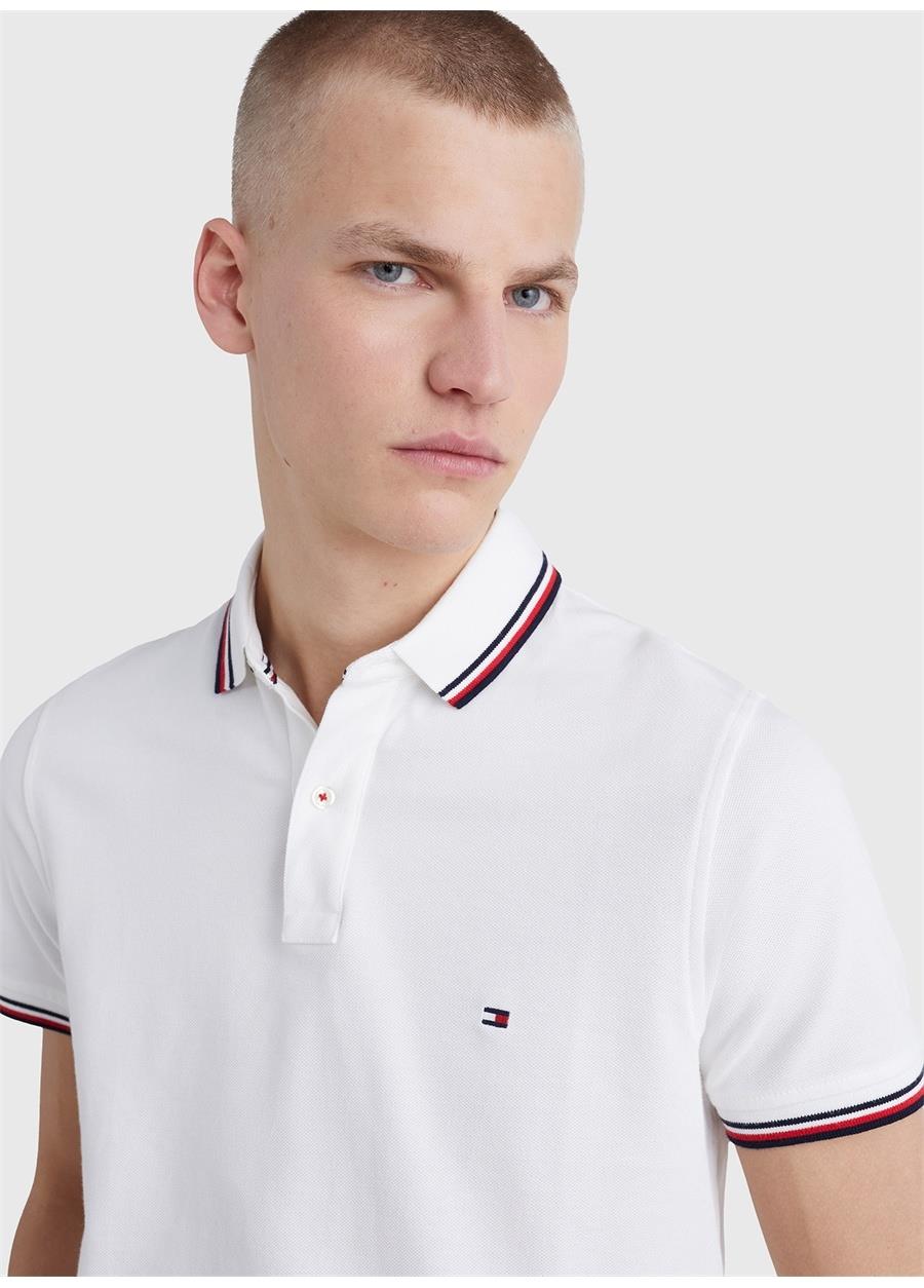 Tommy Hilfiger Tommy Hilfiger Erkek Pamuklu Polo Yakalı Düğme Kapamalı Kısa Kollu Beyaz Polo Yaka T-Shirt MW0MW13080-YBR