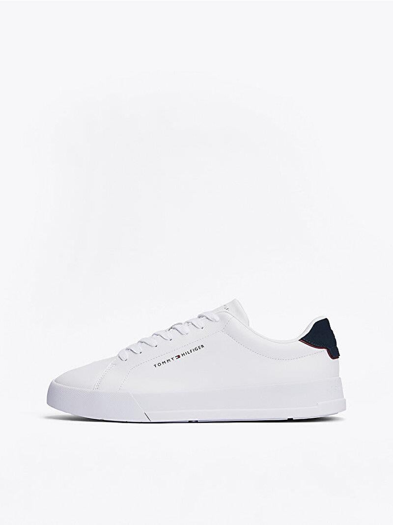 TOMMY HILFIGER Tommy Hilfiger Erkek Rahat Düz Taban Topuk Renk Geçişli Deri Beyaz Sneaker FM0FM05367-0LD
