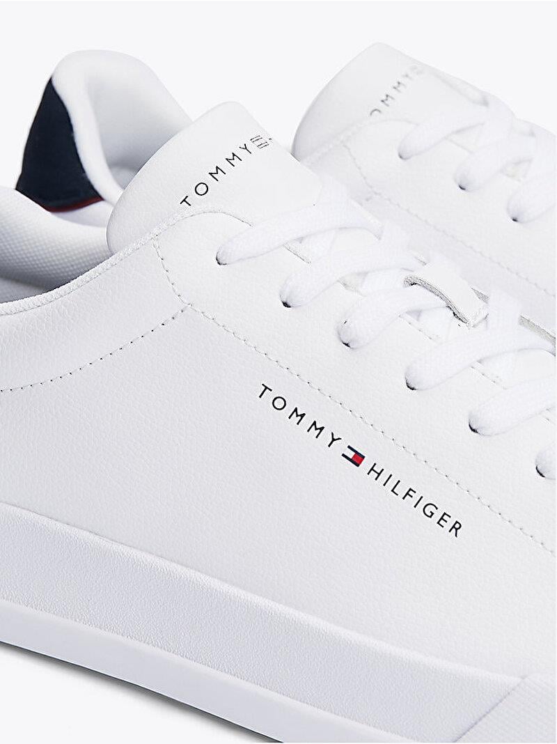 TOMMY HILFIGER Tommy Hilfiger Erkek Rahat Düz Taban Topuk Renk Geçişli Deri Beyaz Sneaker FM0FM05367-0LD