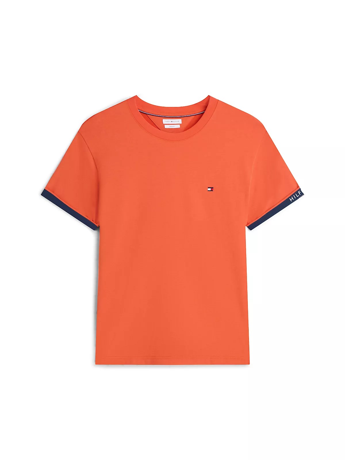Tommy Hilfiger Tommy Hilfiger Erkek Rahat Kalıp Pamuklu Yuvarlak Yakalı Bayrak Logo Etiketli Kısa Kollu Turuncu T-Shirt MW0MW43203-SCX