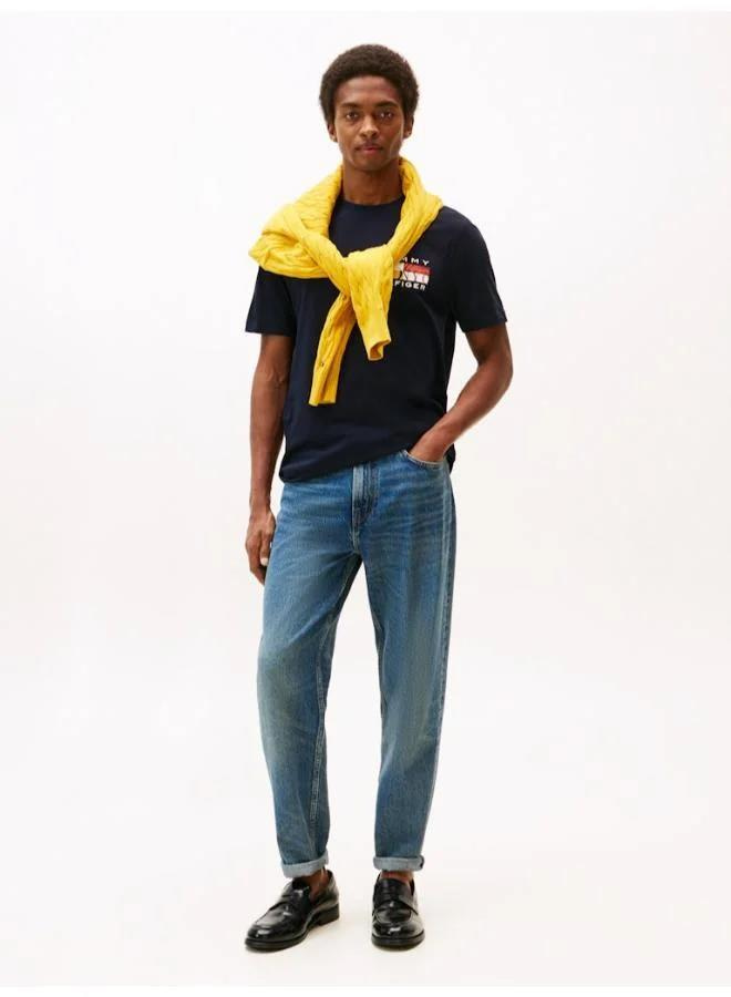 Tommy Hilfiger Tommy Hilfiger Erkek Rahat Kalıp Renk Bloklu Yuvarlak Yakalı %100 Pamuklu Kısa Kollu Lacivert T-Shirt MW0MW40006-DW5