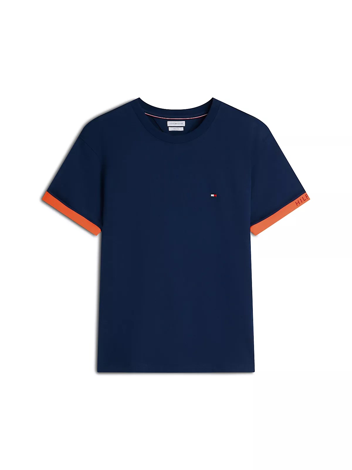 Tommy Hilfiger Tommy Hilfiger Erkek Rahat Kalıp Pamuklu Yuvarlak Yakalı Bayrak Logo Etiketli Kısa Kollu Lacivert T-Shirt MW0MW43203-DCC