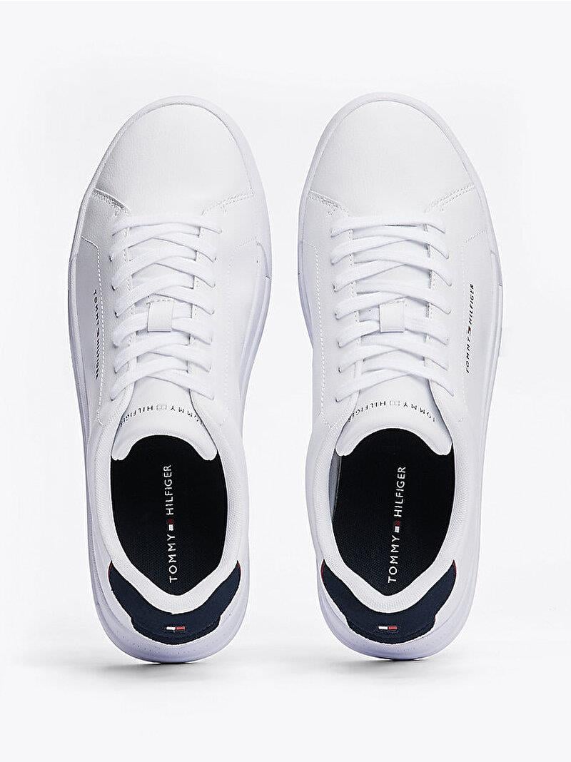 TOMMY HILFIGER Tommy Hilfiger Erkek Rahat Düz Taban Topuk Renk Geçişli Deri Beyaz Sneaker FM0FM05367-0LD